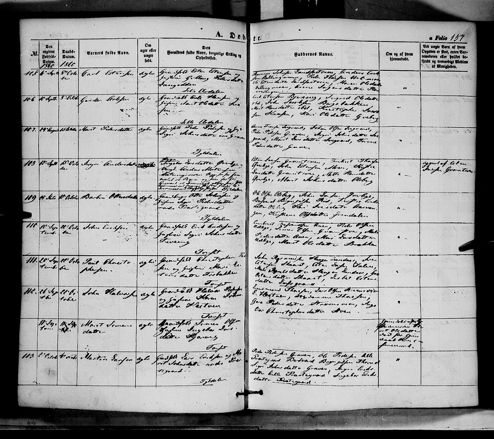 Tynset prestekontor, SAH/PREST-058/H/Ha/Haa/L0020: Parish register (official) no. 20, 1848-1862, p. 157