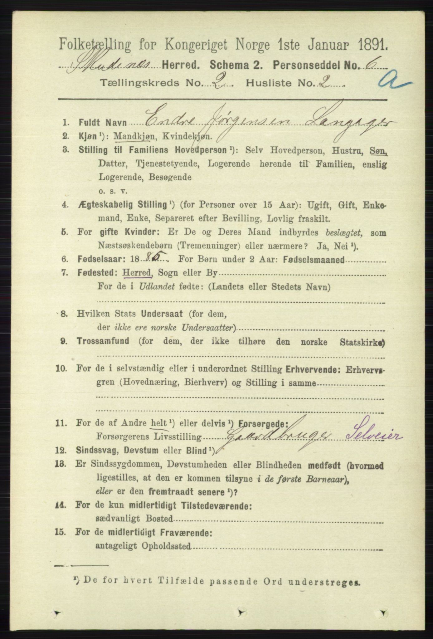 RA, 1891 census for 1150 Skudenes, 1891, p. 689