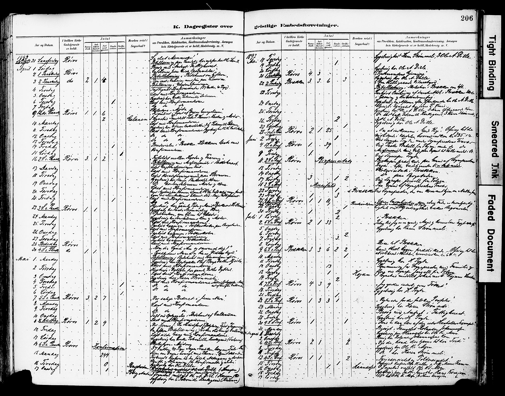 Ministerialprotokoller, klokkerbøker og fødselsregistre - Sør-Trøndelag, SAT/A-1456/681/L0935: Parish register (official) no. 681A13, 1890-1898, p. 206