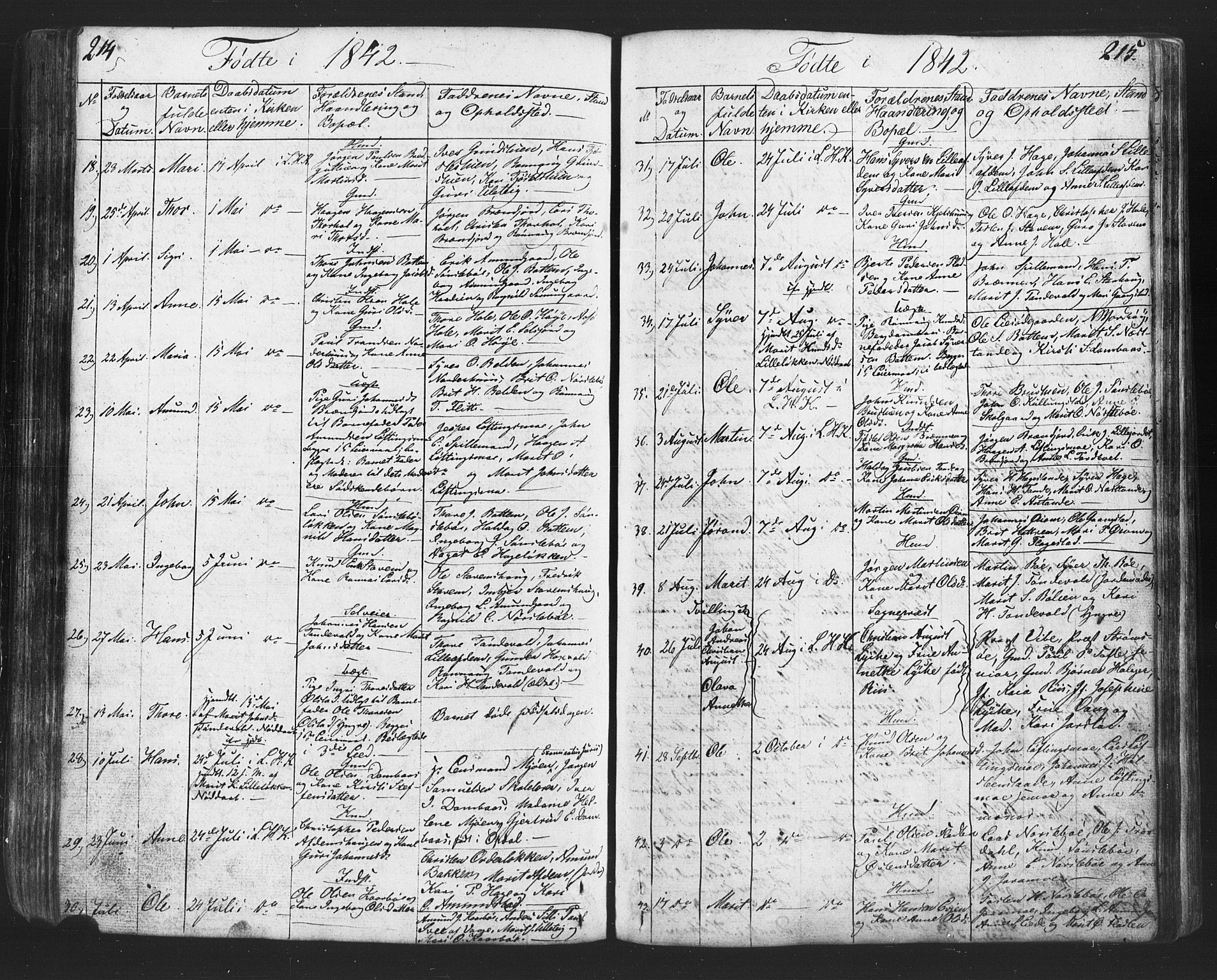 Lesja prestekontor, SAH/PREST-068/H/Ha/Hab/L0002: Parish register (copy) no. 2, 1832-1850, p. 214-215