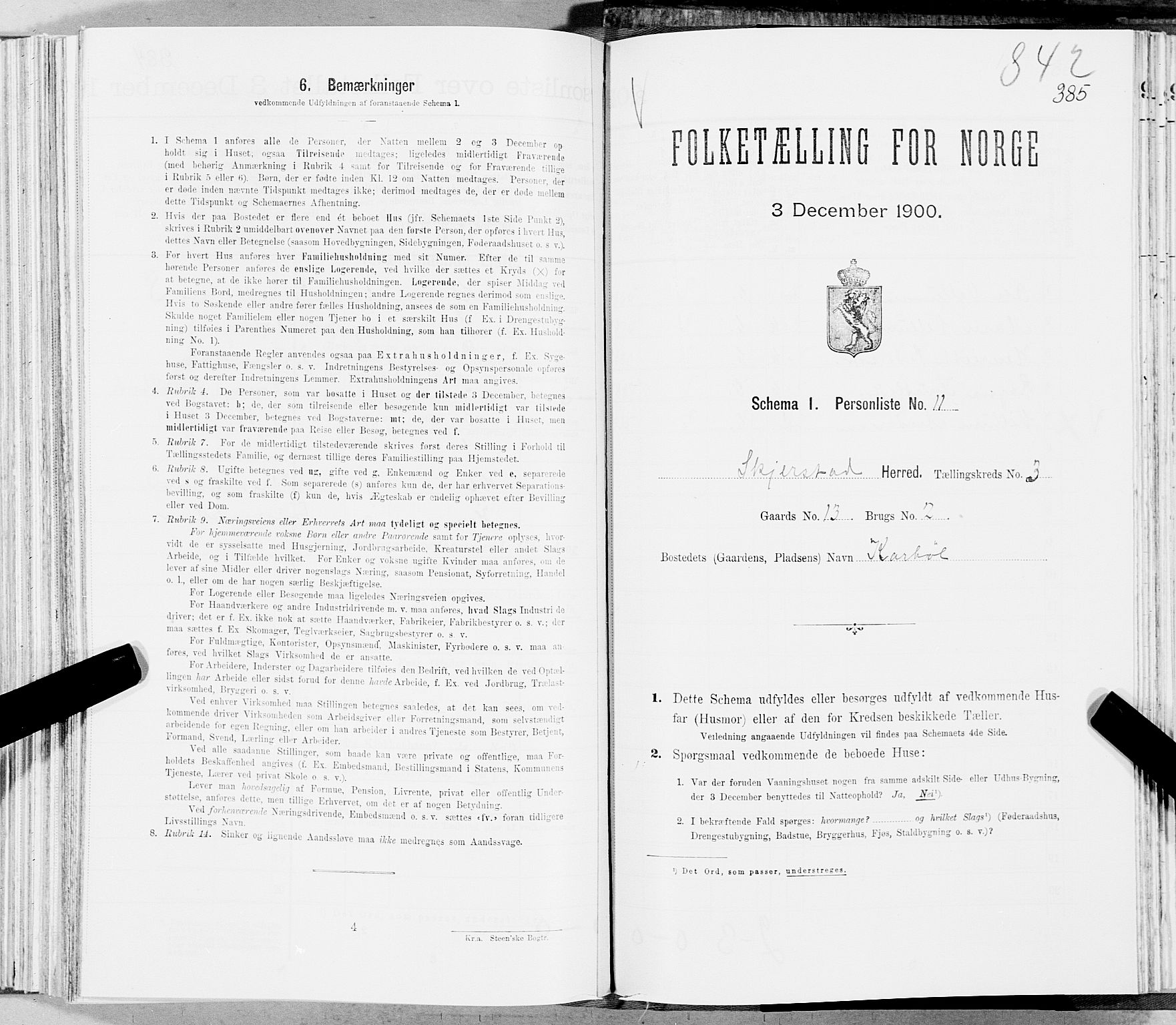 SAT, 1900 census for Skjerstad, 1900, p. 385