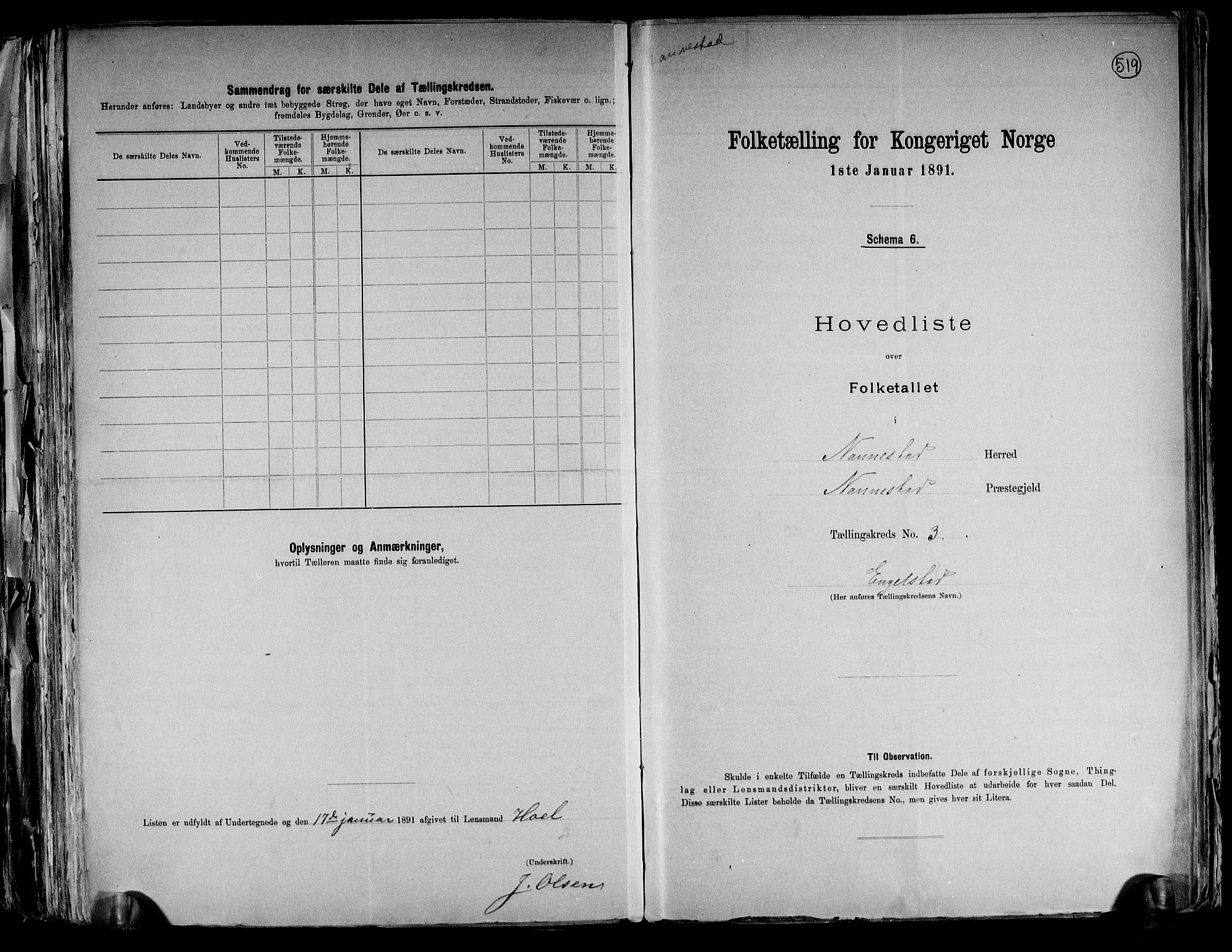 RA, 1891 census for 0238 Nannestad, 1891, p. 12
