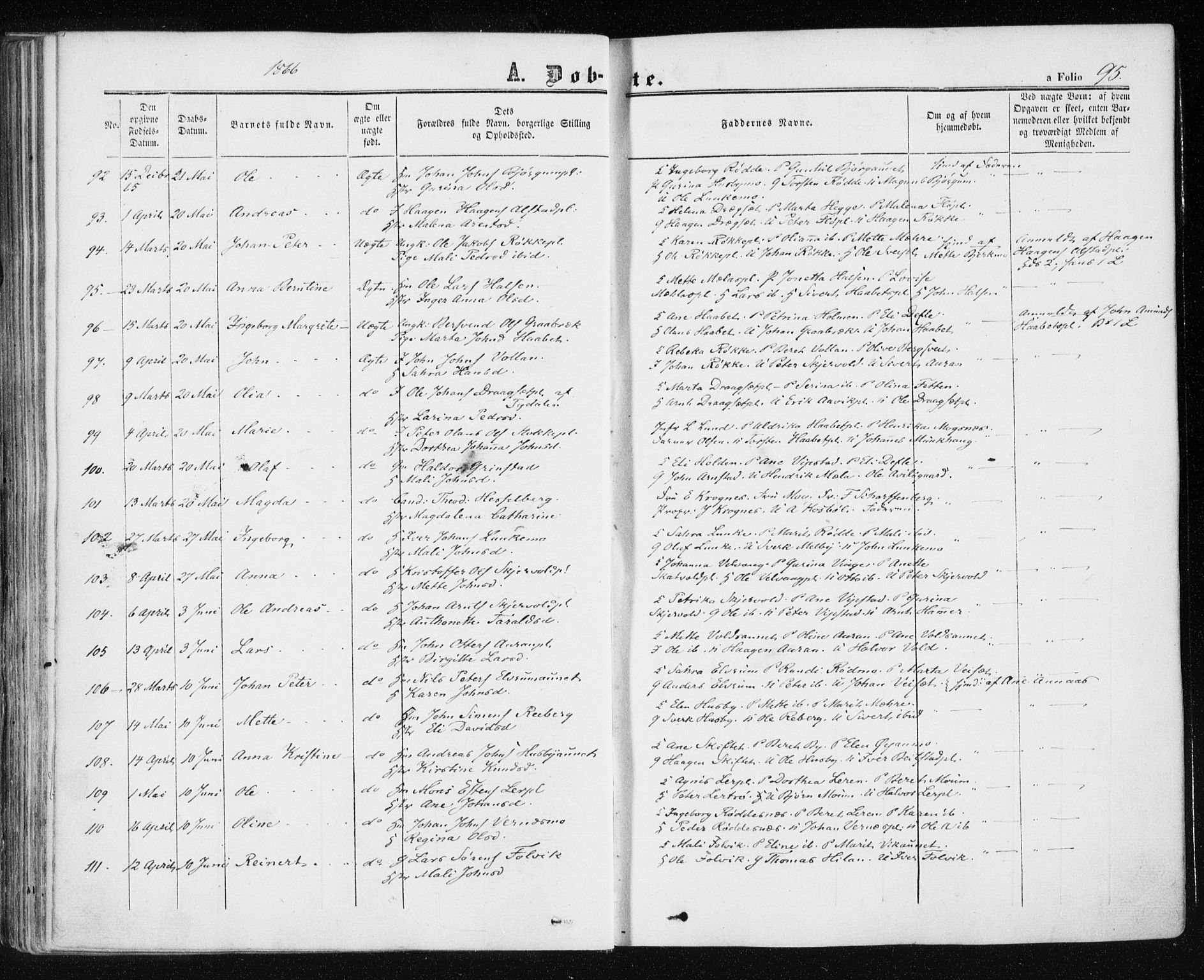 Ministerialprotokoller, klokkerbøker og fødselsregistre - Nord-Trøndelag, SAT/A-1458/709/L0075: Parish register (official) no. 709A15, 1859-1870, p. 95