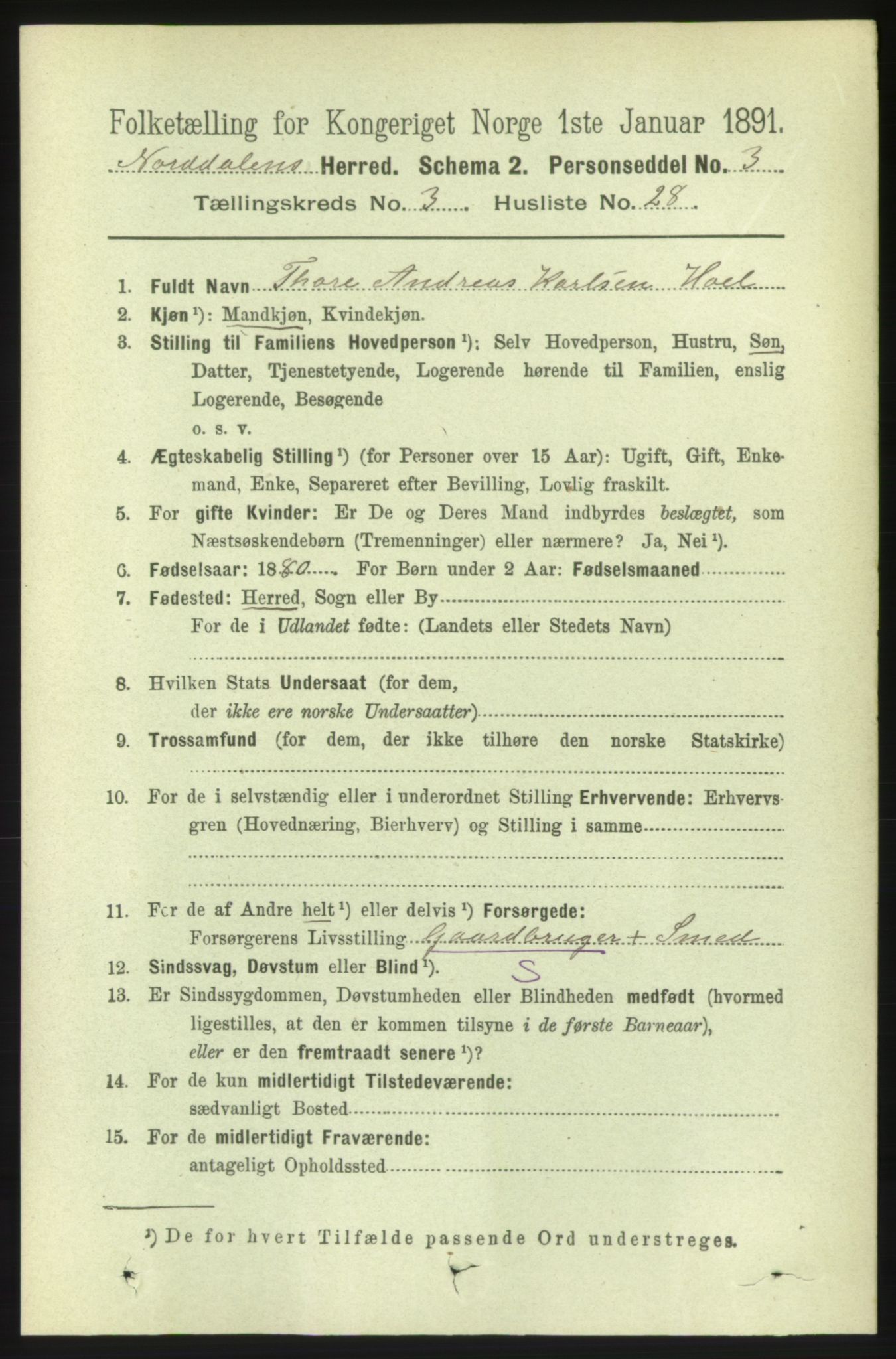 RA, 1891 census for 1524 Norddal, 1891, p. 738