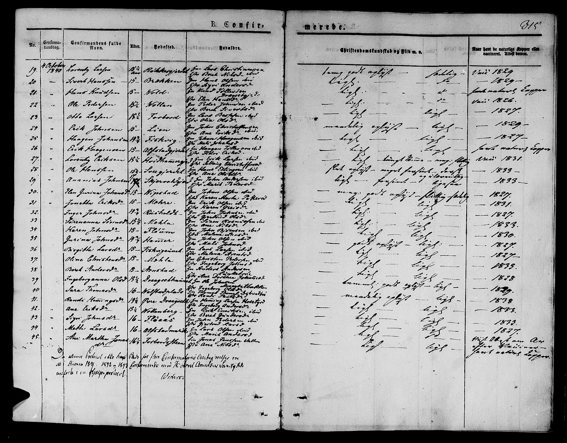 Ministerialprotokoller, klokkerbøker og fødselsregistre - Nord-Trøndelag, SAT/A-1458/709/L0071: Parish register (official) no. 709A11, 1833-1844, p. 315