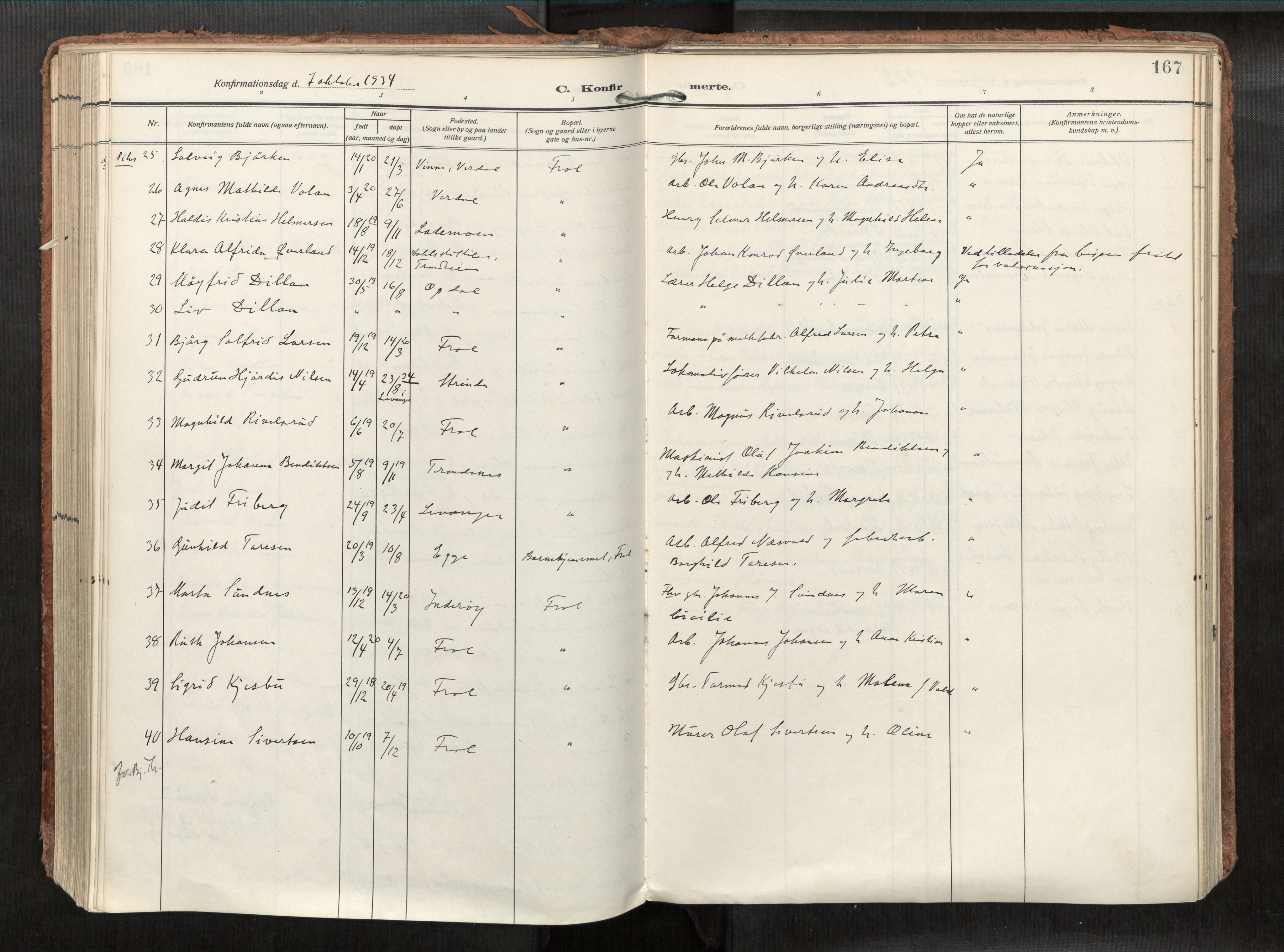 Levanger sokneprestkontor, SAT/A-1301/2/H/Haa/L0002: Parish register (official) no. 2, 1912-1935, p. 167