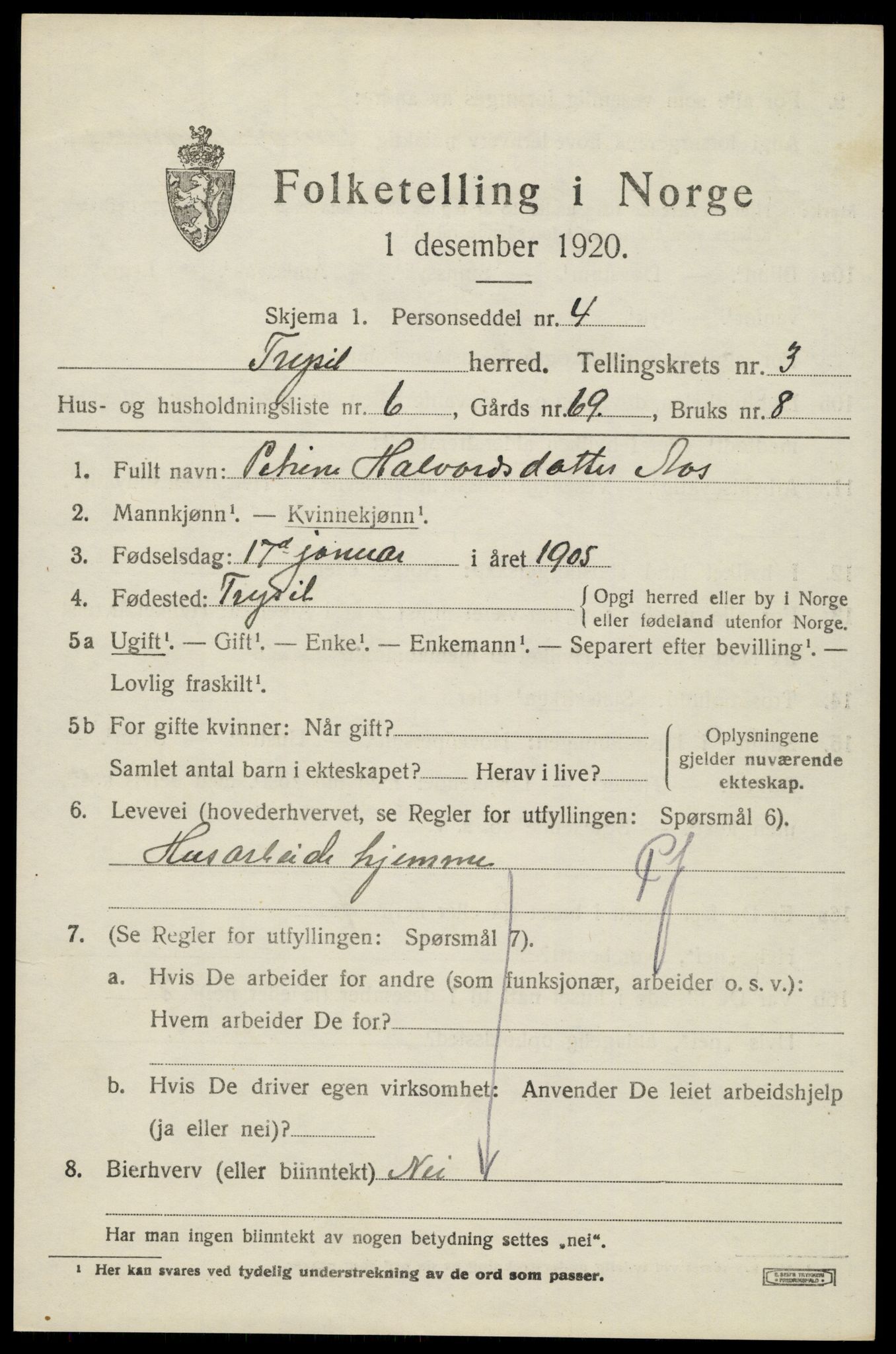 SAH, 1920 census for Trysil, 1920, p. 3549