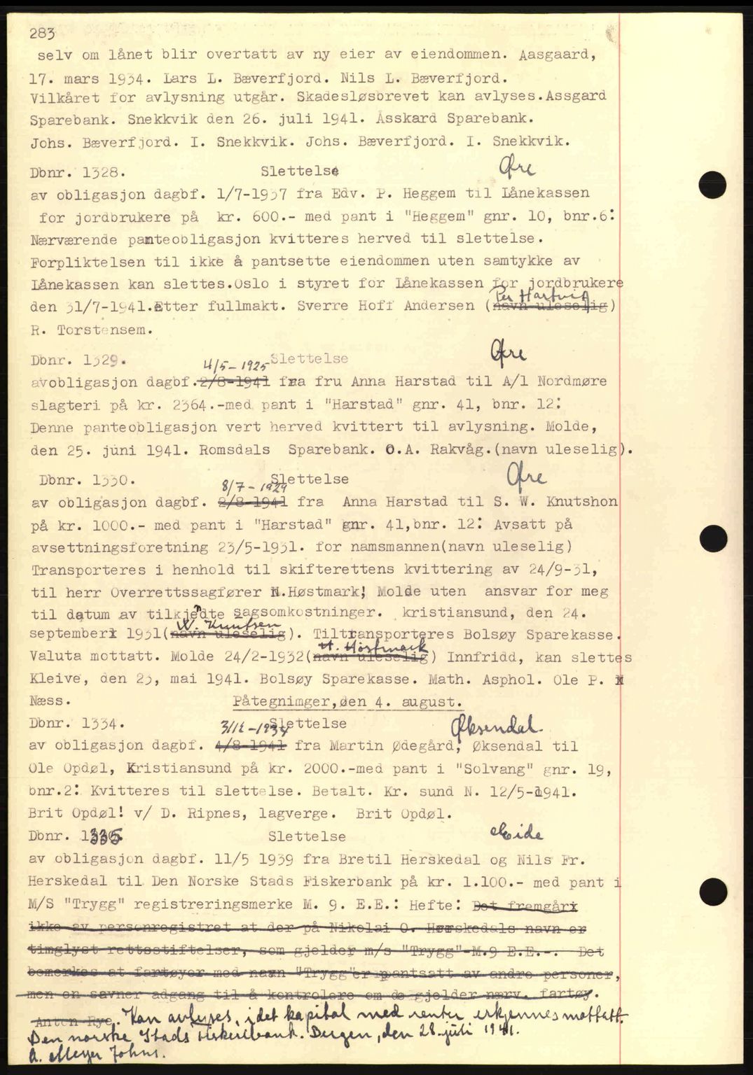 Nordmøre sorenskriveri, AV/SAT-A-4132/1/2/2Ca: Mortgage book no. C81, 1940-1945, Diary no: : 1328/1941