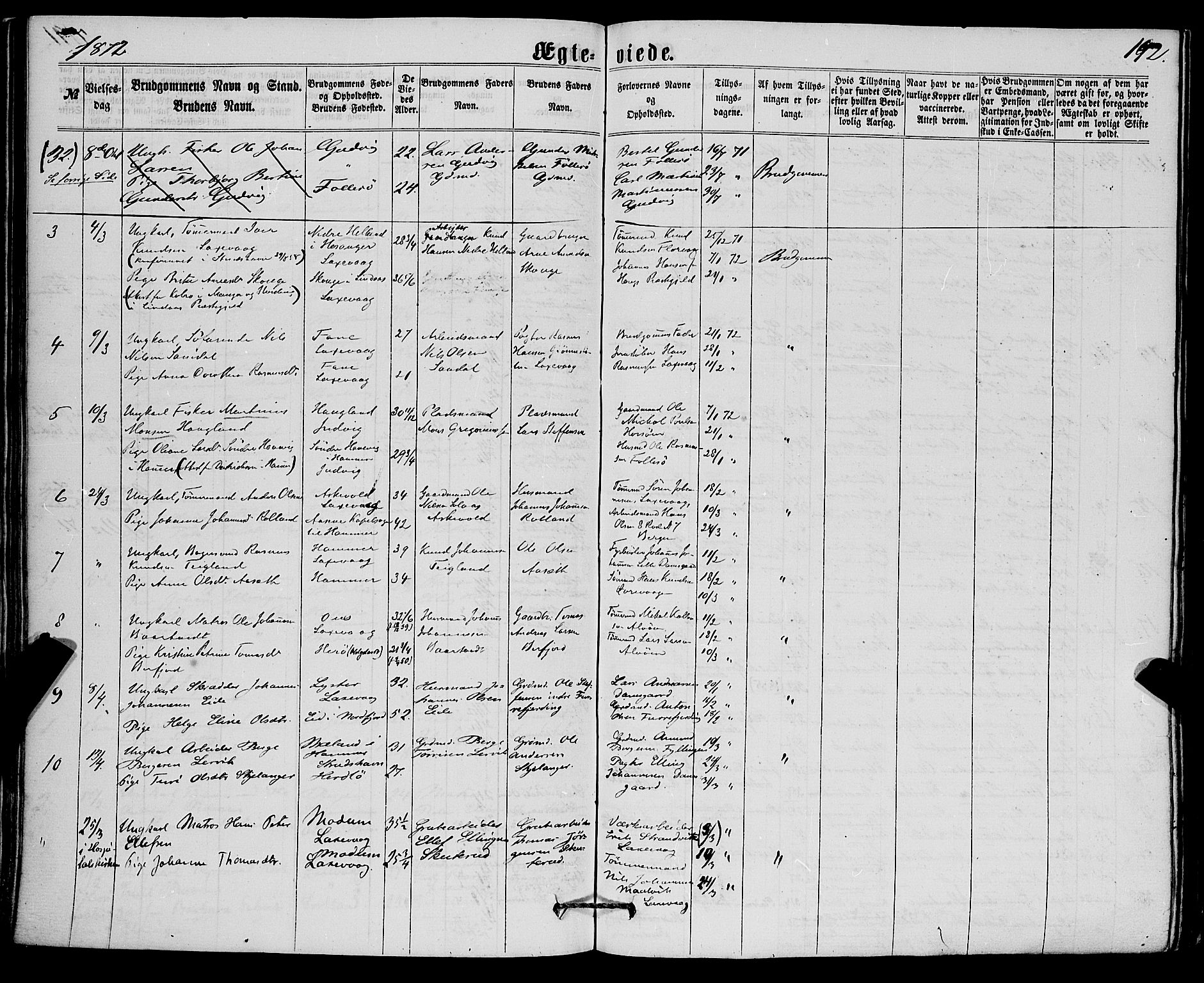 Askøy Sokneprestembete, SAB/A-74101/H/Ha/Haa/Haaa/L0009: Parish register (official) no. A 9, 1863-1877, p. 192