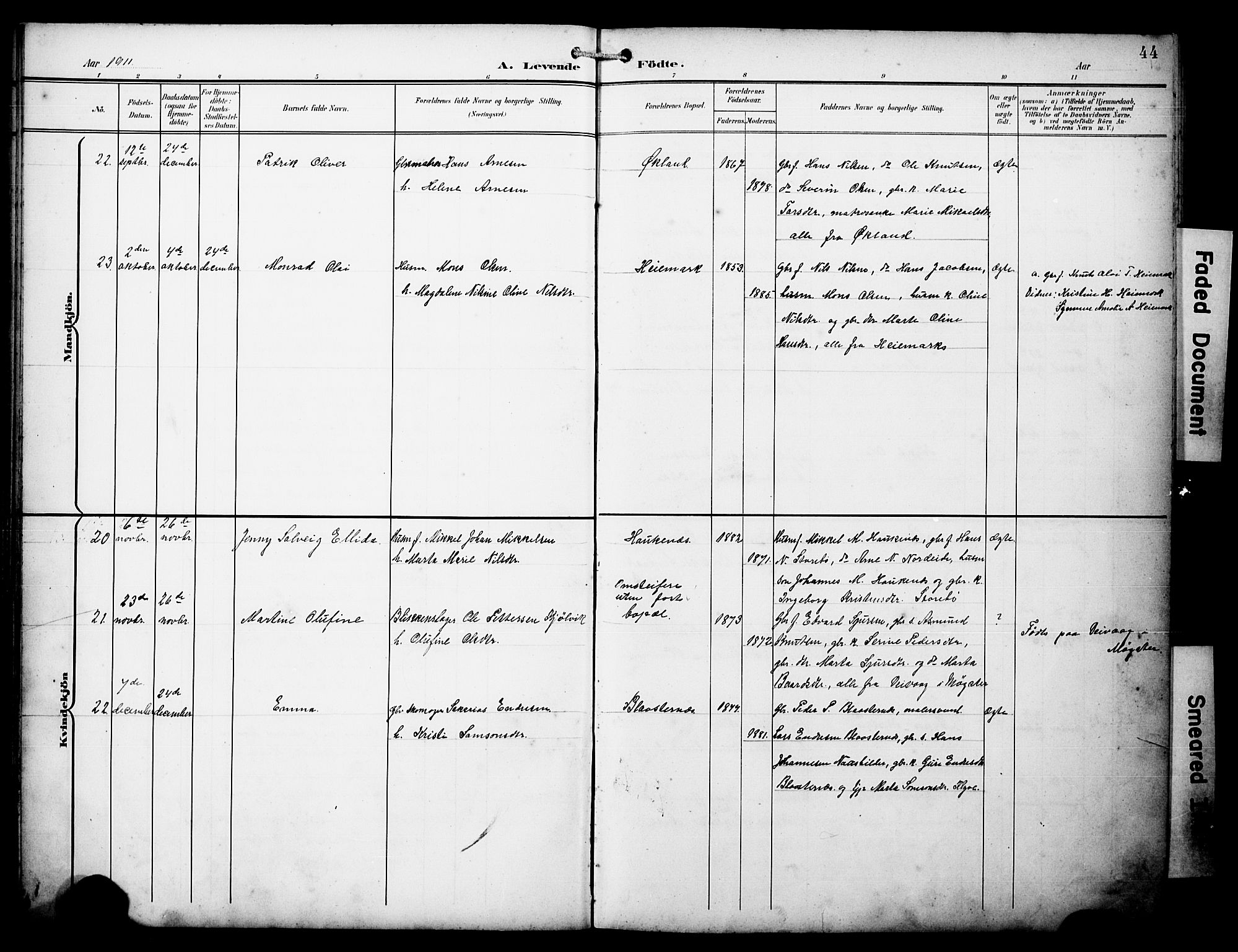 Austevoll sokneprestembete, AV/SAB-A-74201/H/Ha/Hab/Haba/L0004: Parish register (copy) no. A 4, 1901-1912, p. 44