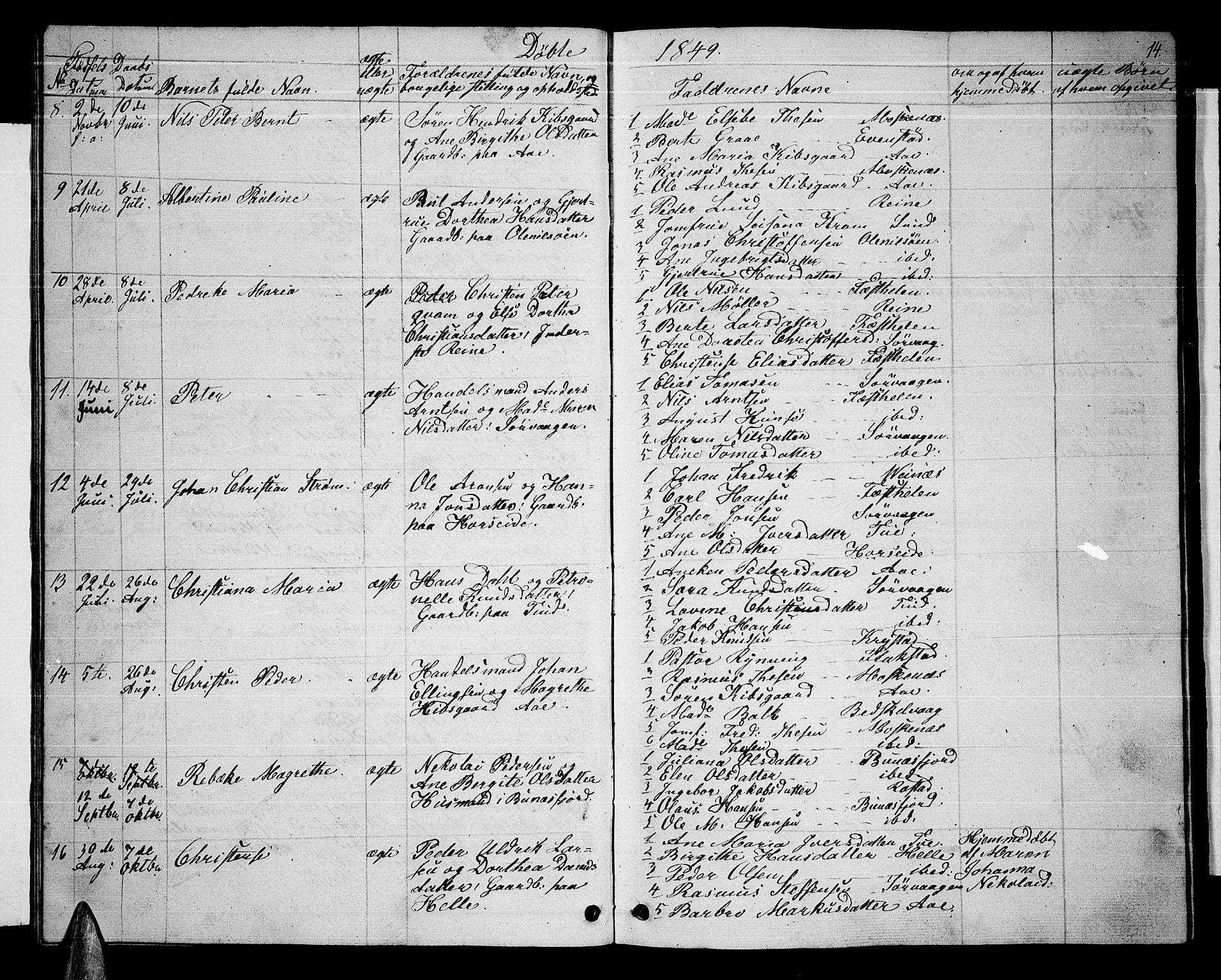 Ministerialprotokoller, klokkerbøker og fødselsregistre - Nordland, SAT/A-1459/886/L1224: Parish register (copy) no. 886C01, 1843-1873, p. 14