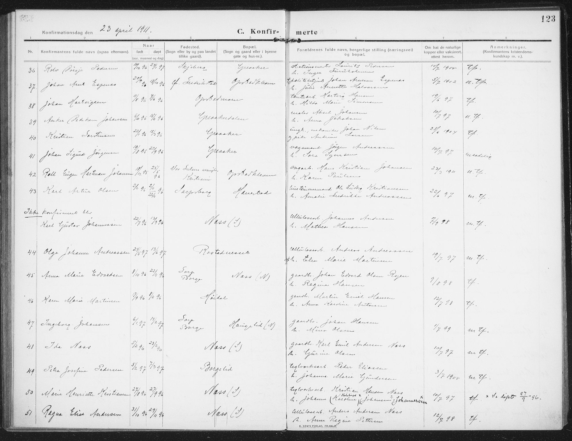 Rolvsøy prestekontor Kirkebøker, AV/SAO-A-2004/F/Fa/L0002: Parish register (official) no. 2, 1909-1917, p. 123