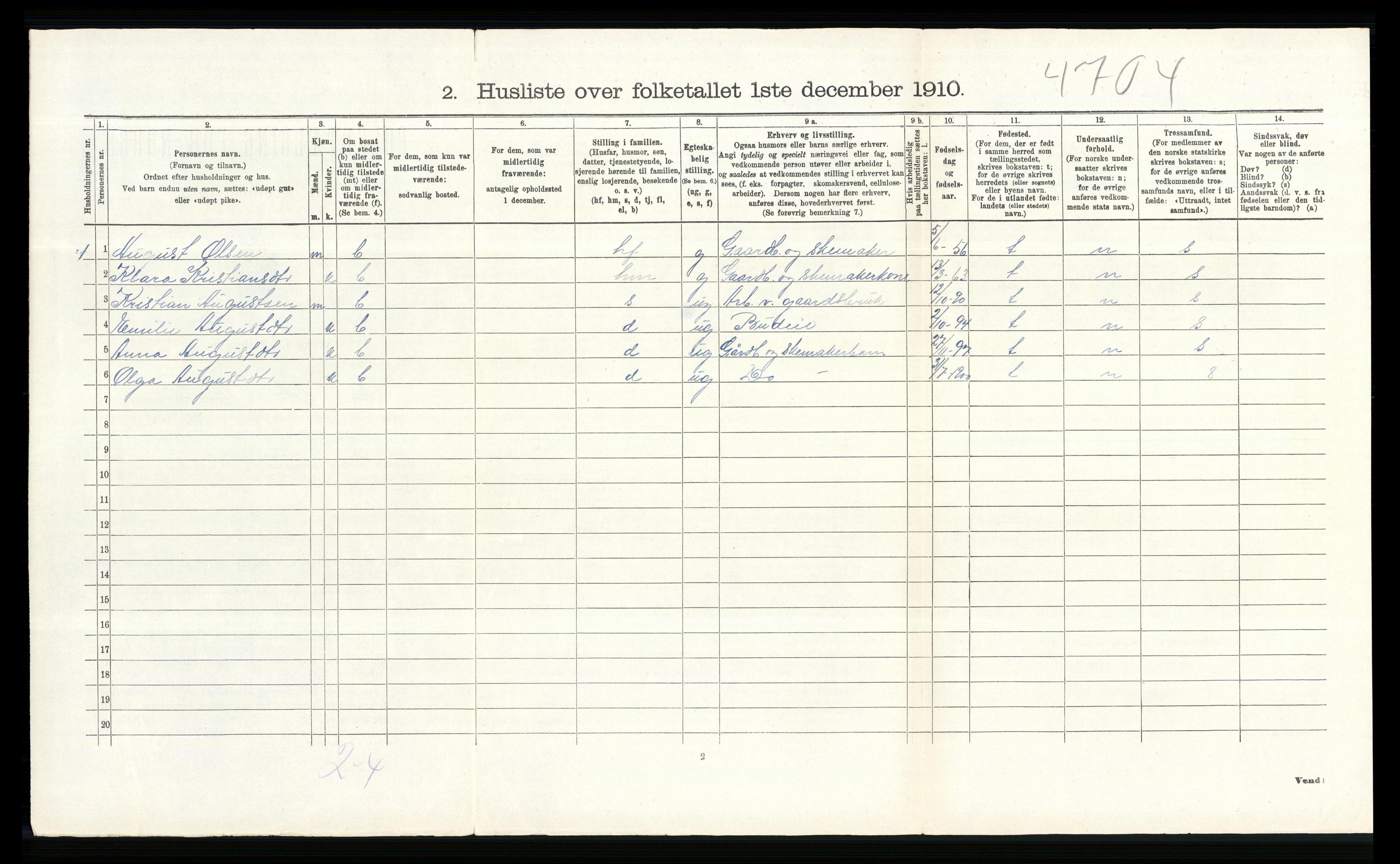 RA, 1910 census for Vestre Toten, 1910, p. 518