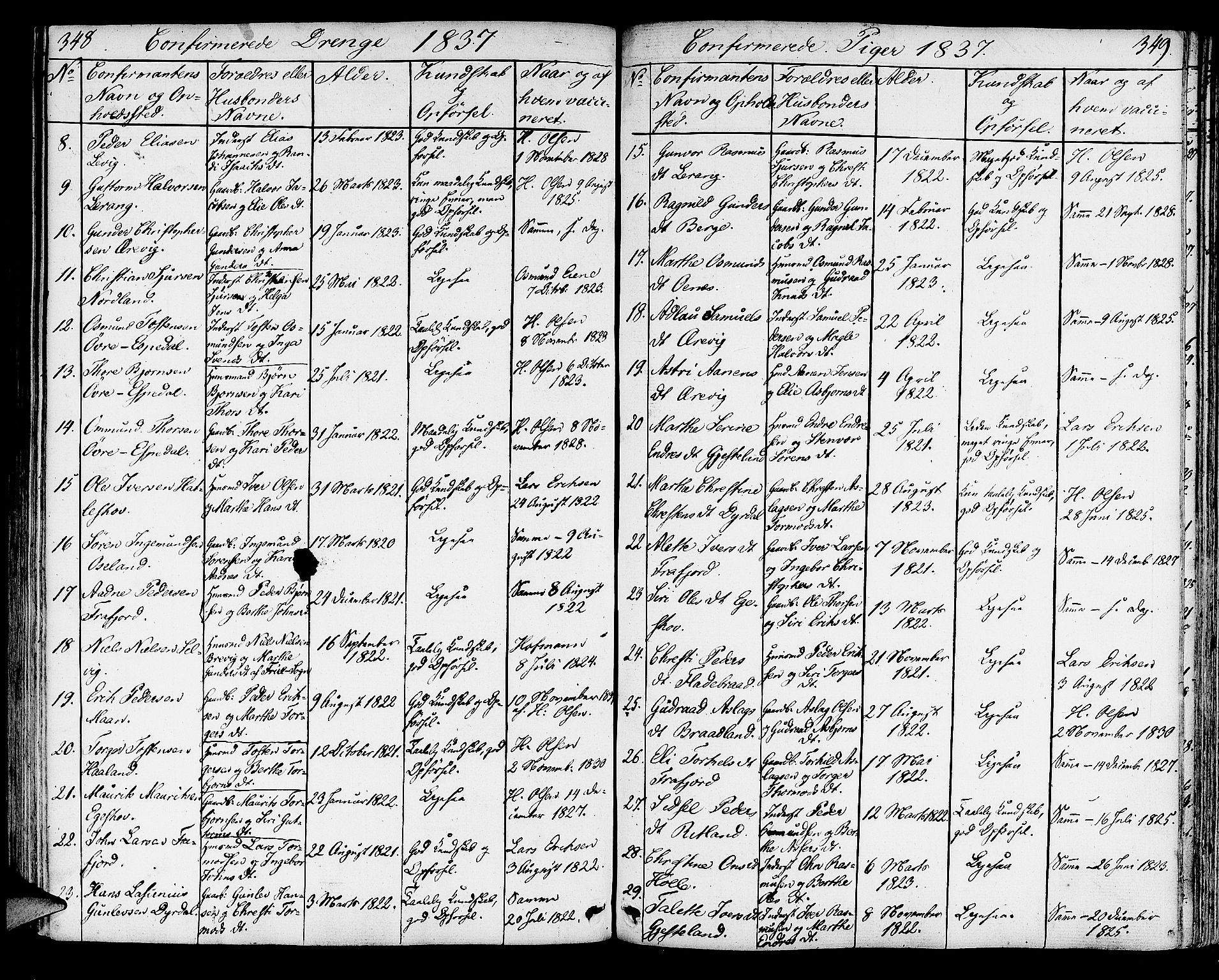 Strand sokneprestkontor, AV/SAST-A-101828/H/Ha/Haa/L0005: Parish register (official) no. A 5, 1833-1854, p. 348-349