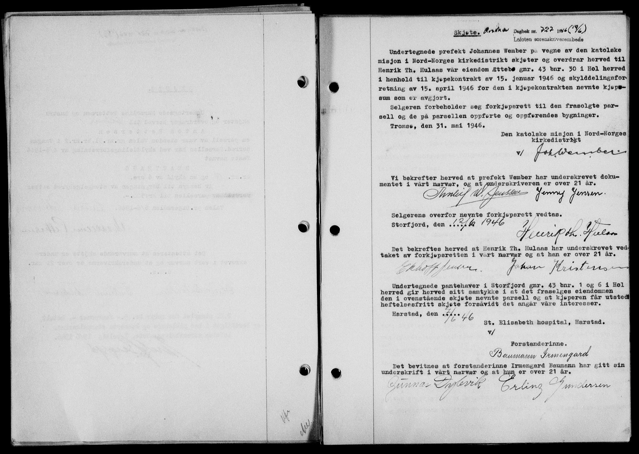 Lofoten sorenskriveri, SAT/A-0017/1/2/2C/L0014a: Mortgage book no. 14a, 1946-1946, Diary no: : 727/1946