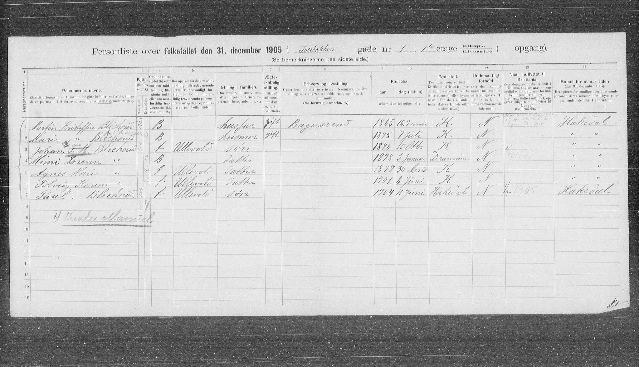 OBA, Municipal Census 1905 for Kristiania, 1905, p. 61652