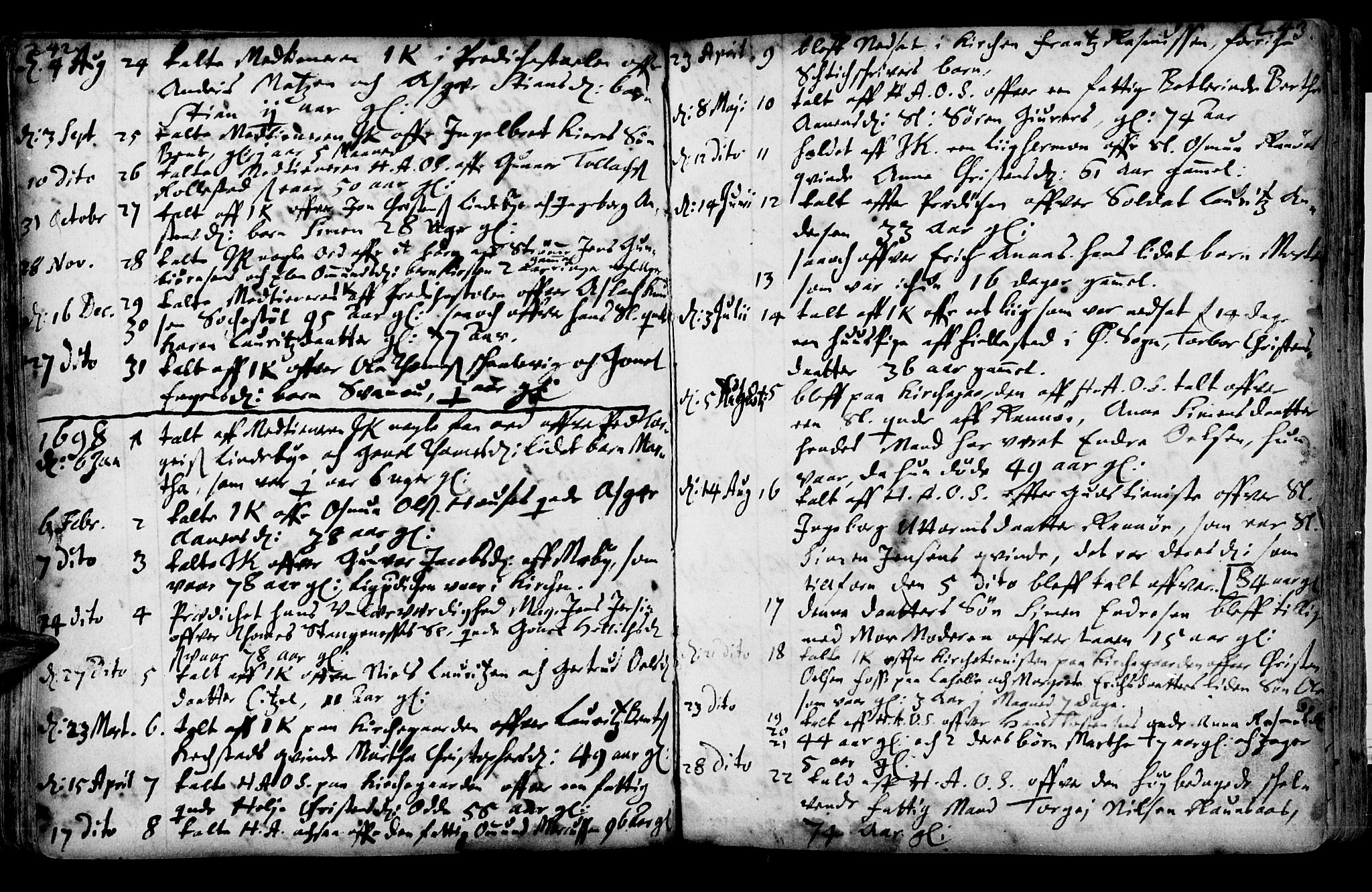 Oddernes sokneprestkontor, SAK/1111-0033/F/Fa/Faa/L0001: Parish register (official) no. A 1, 1692-1718, p. 242-243