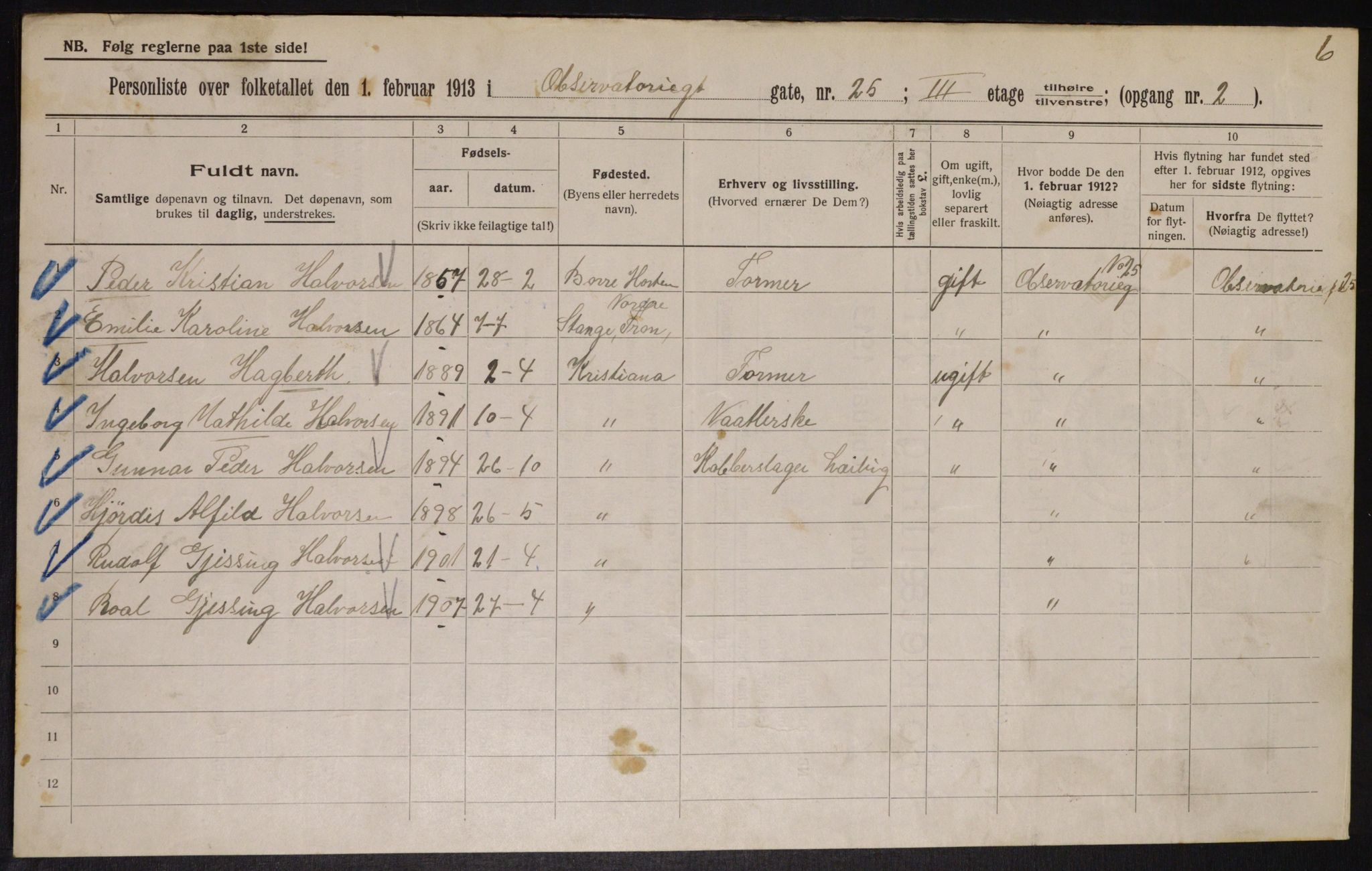 OBA, Municipal Census 1913 for Kristiania, 1913, p. 74480