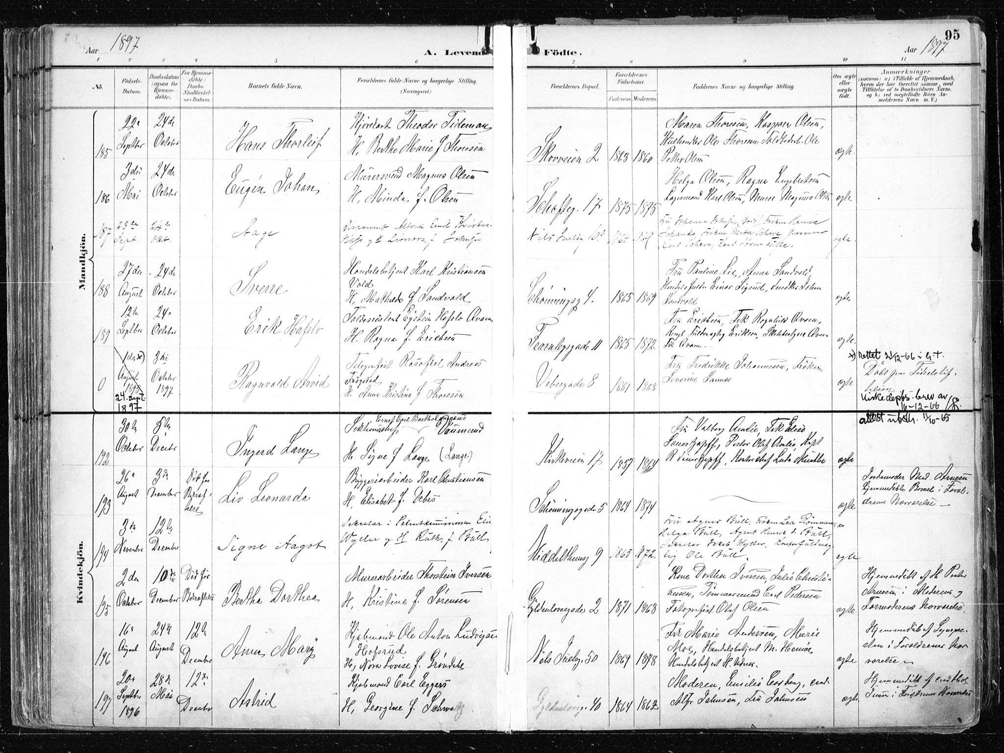 Uranienborg prestekontor Kirkebøker, AV/SAO-A-10877/F/Fa/L0005: Parish register (official) no. 5, 1895-1907, p. 95