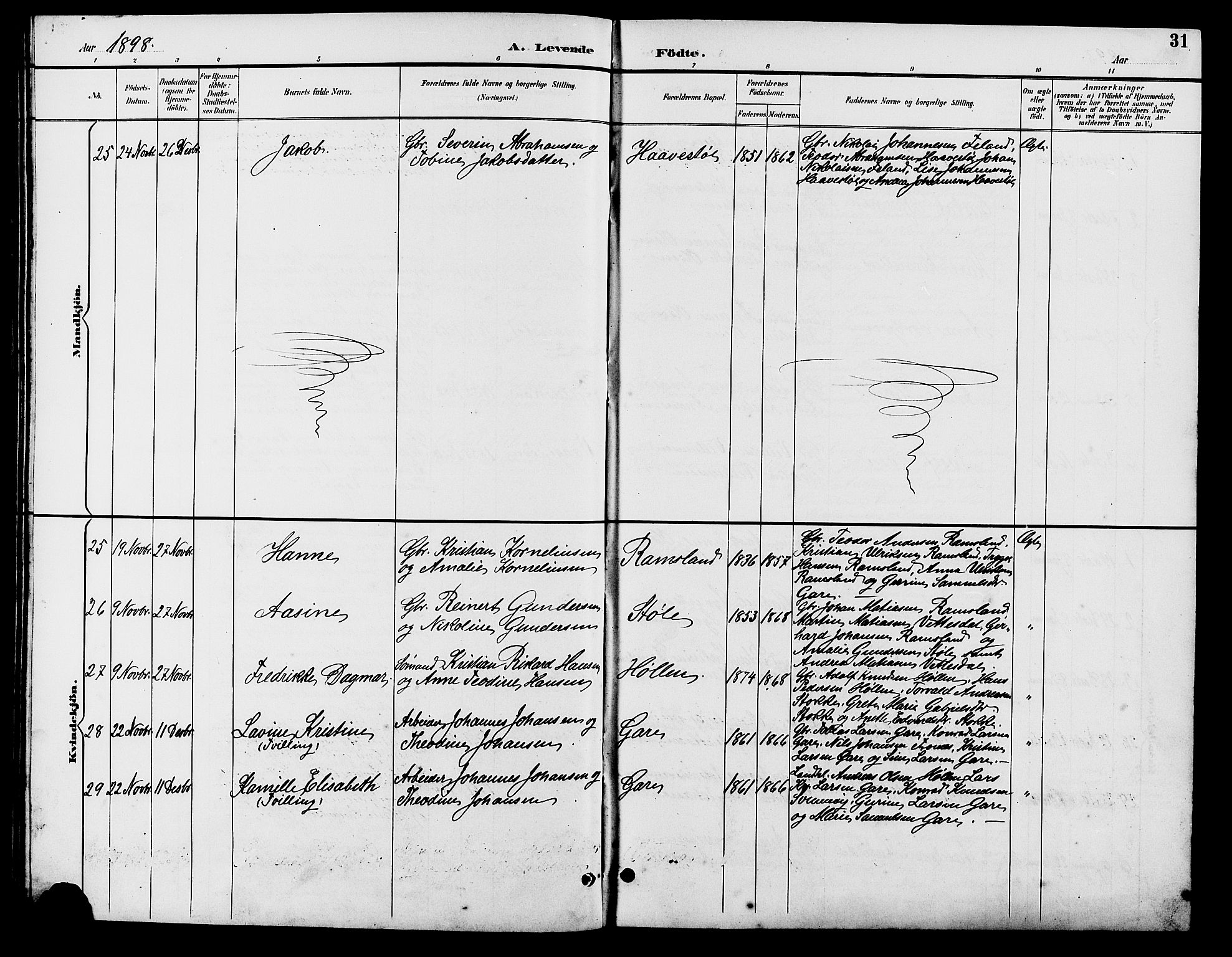 Sør-Audnedal sokneprestkontor, AV/SAK-1111-0039/F/Fb/Fba/L0004: Parish register (copy) no. B 4, 1893-1909, p. 31