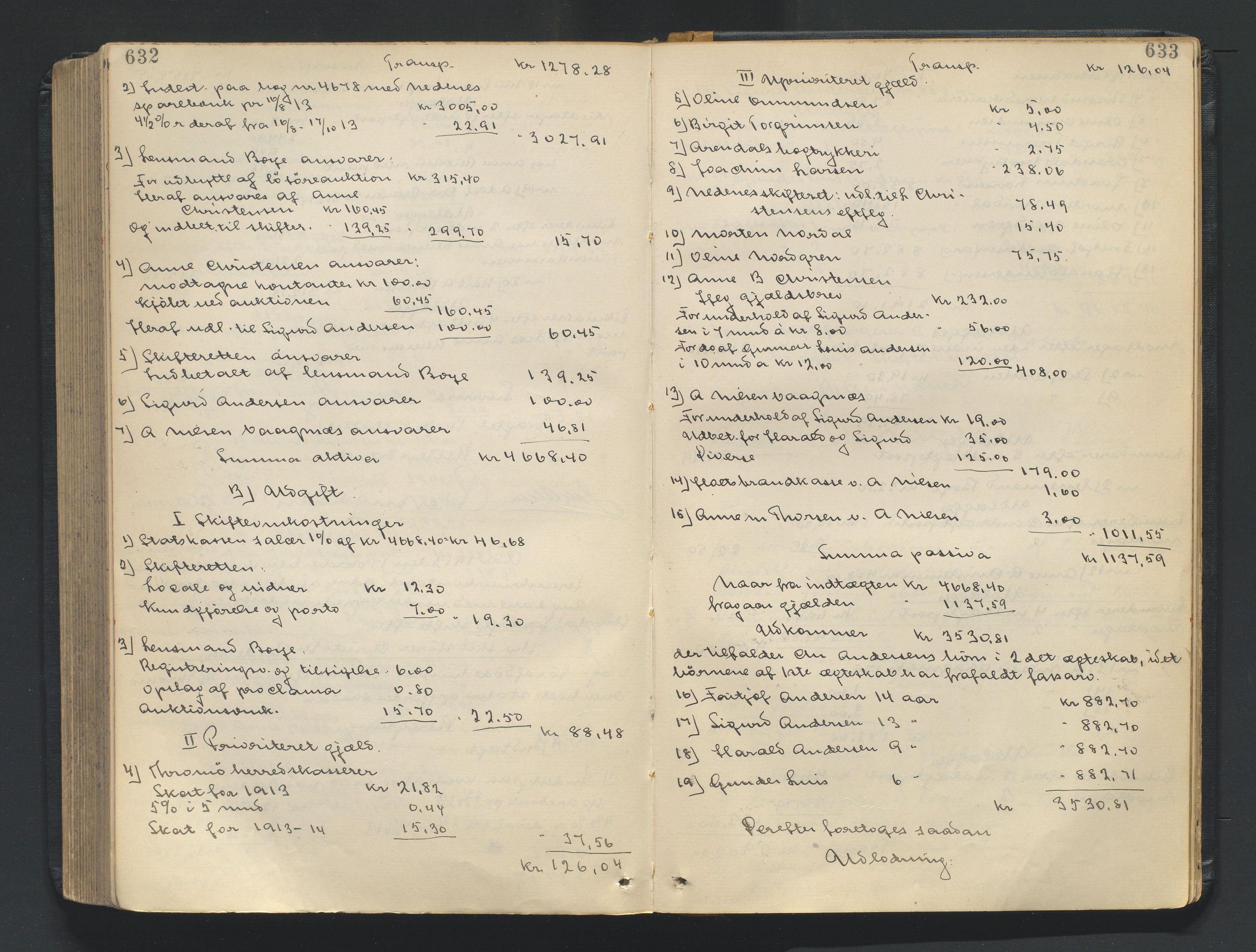 Nedenes sorenskriveri, AV/SAK-1221-0006/H/Hc/L0020: Skifteutlodningsprotokoll nr 6 med register, 1904-1913, p. 632-633