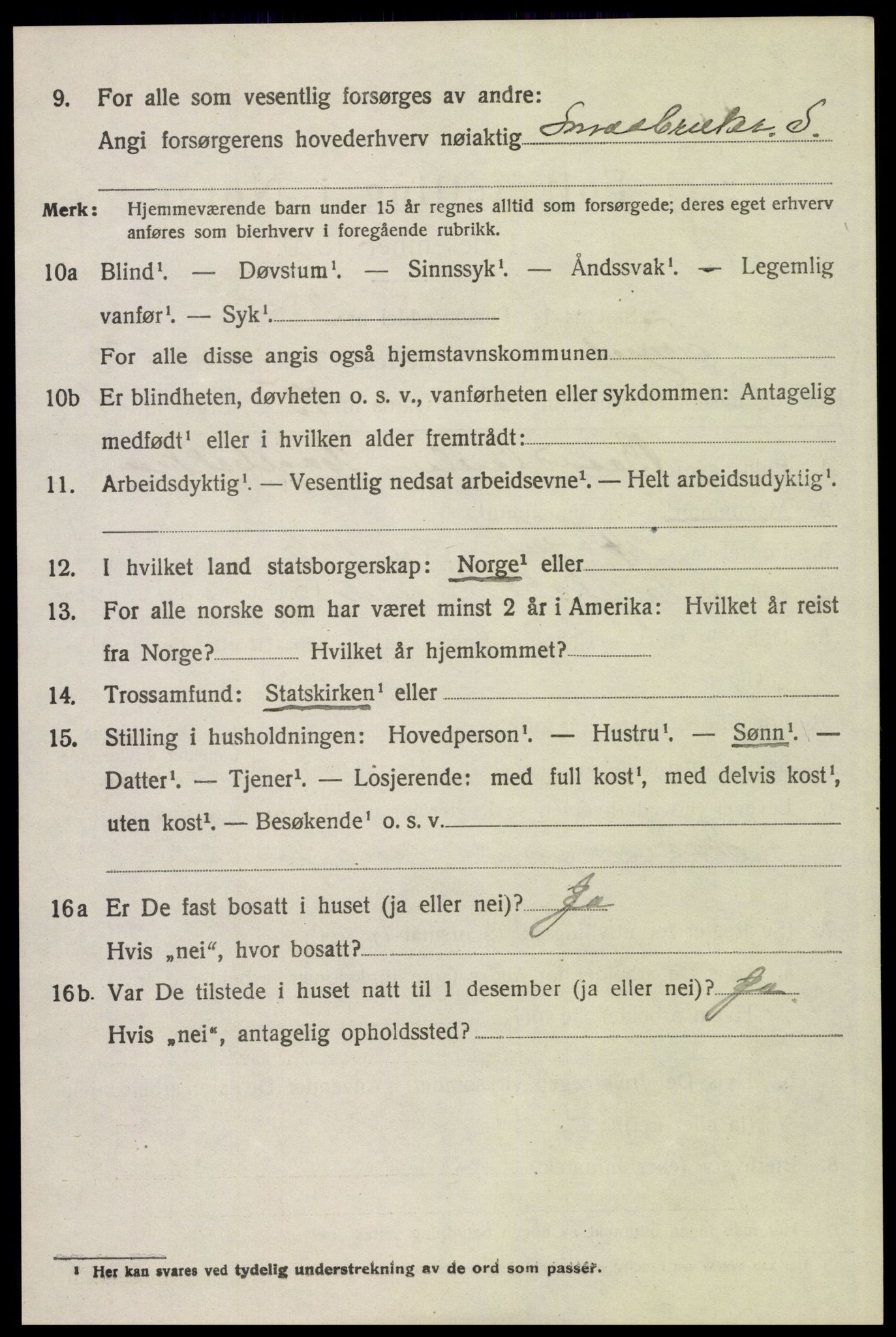 SAH, 1920 census for Trysil, 1920, p. 14998