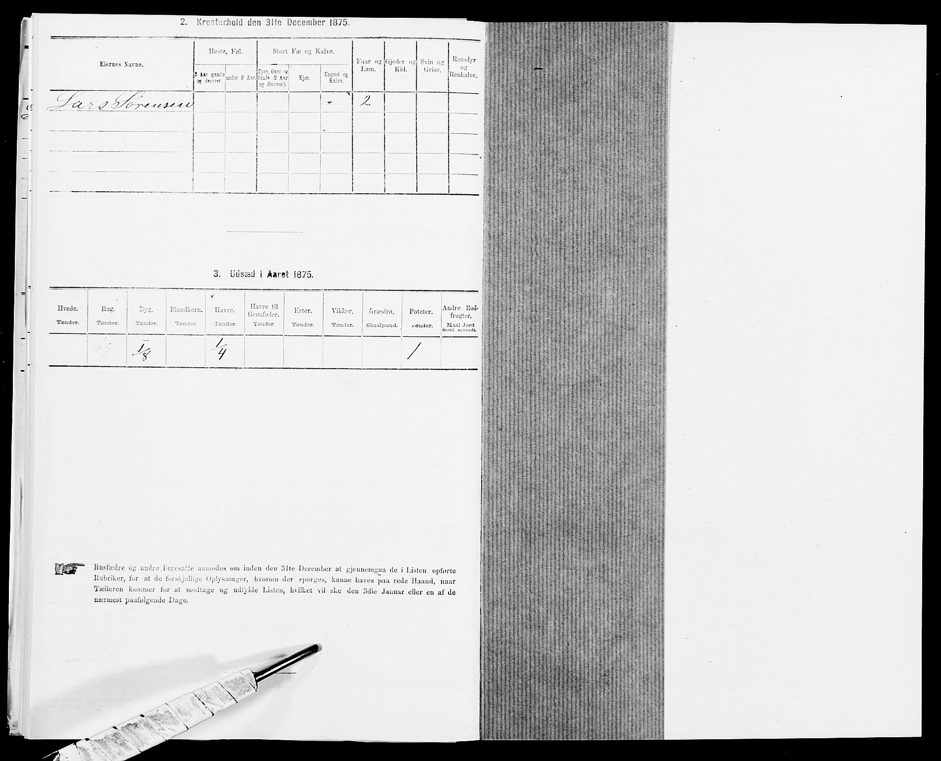 SAK, 1875 census for 1037P Kvinesdal, 1875, p. 1226