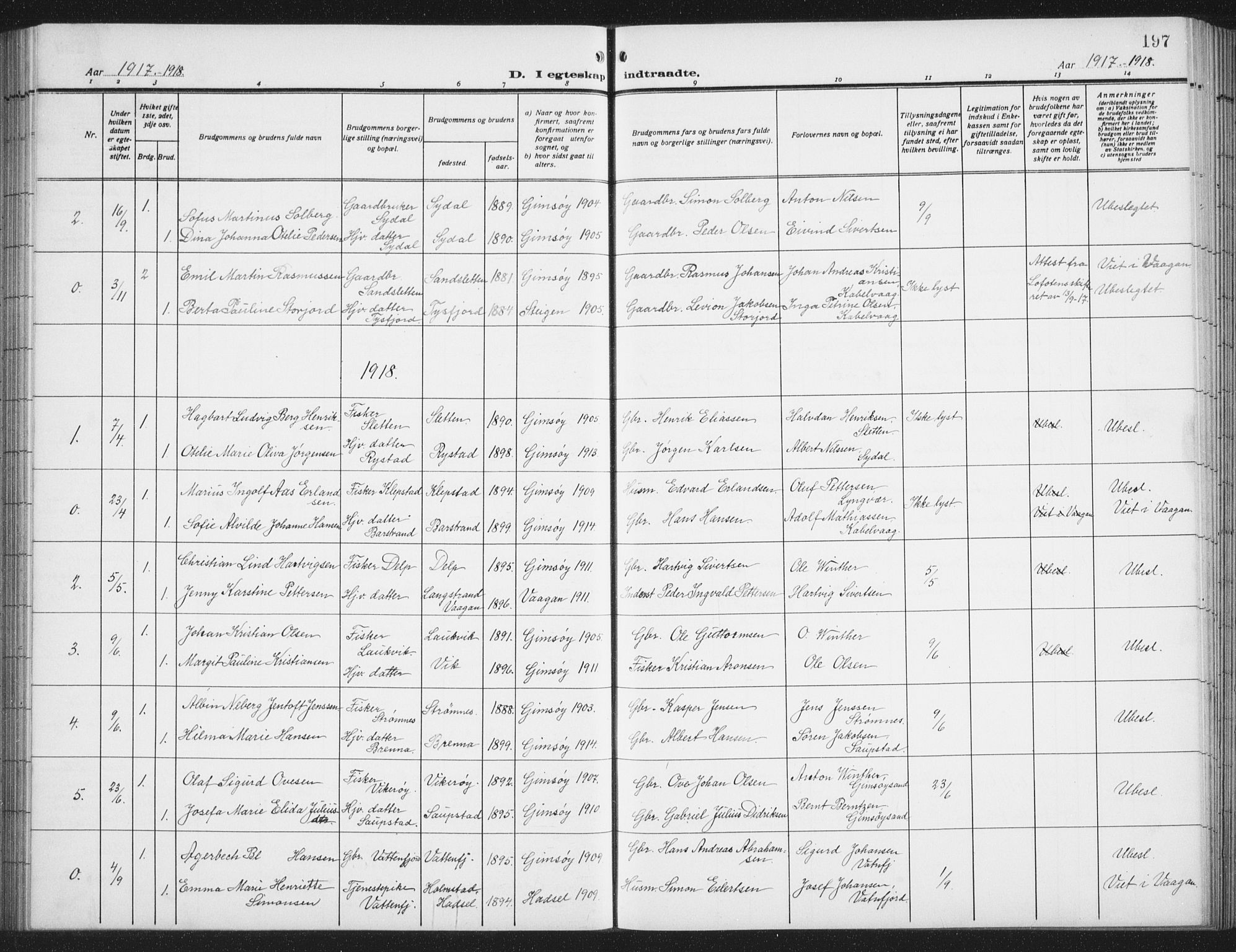 Ministerialprotokoller, klokkerbøker og fødselsregistre - Nordland, SAT/A-1459/876/L1106: Parish register (copy) no. 876C05, 1915-1942, p. 197
