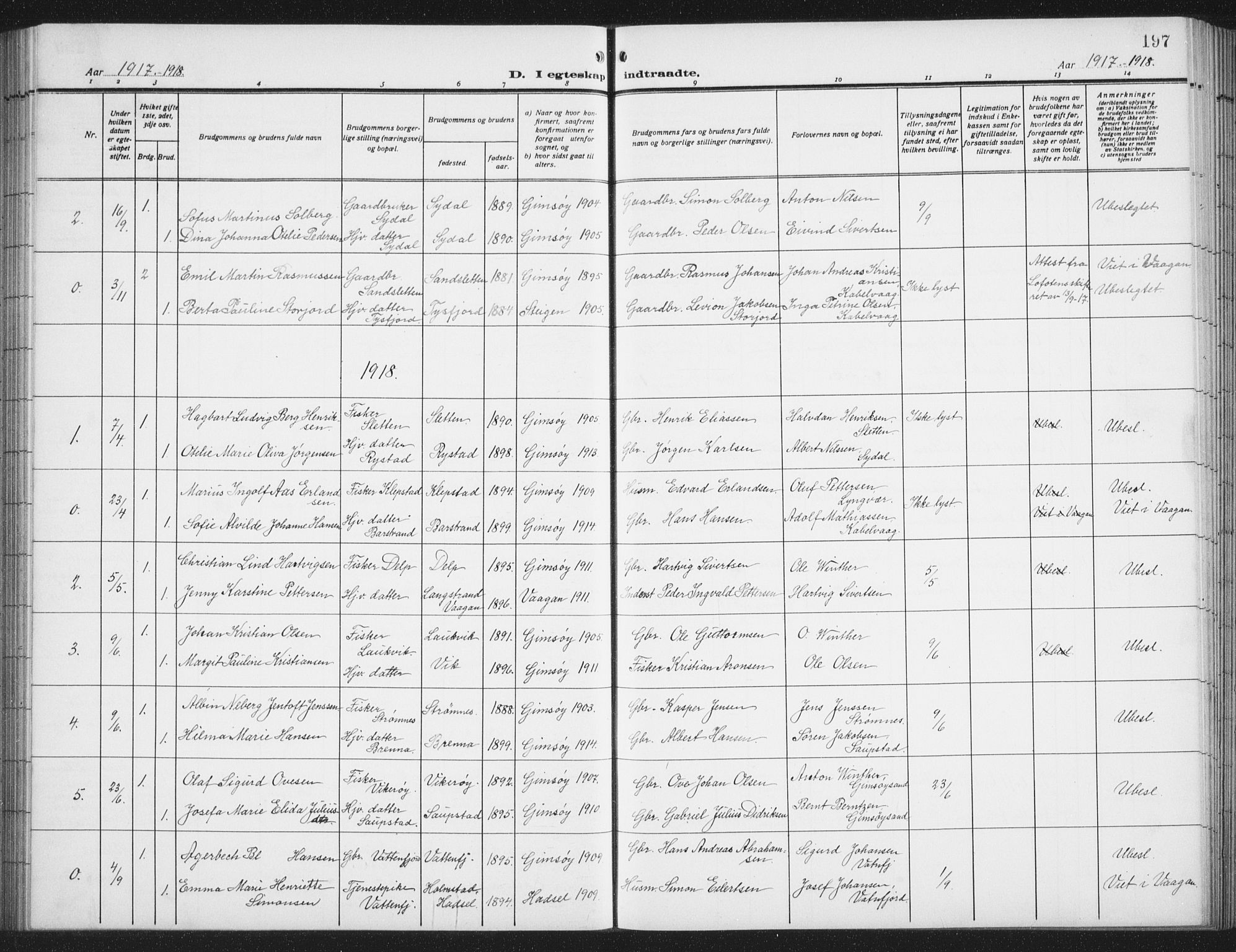 Ministerialprotokoller, klokkerbøker og fødselsregistre - Nordland, AV/SAT-A-1459/876/L1106: Parish register (copy) no. 876C05, 1915-1942, p. 197