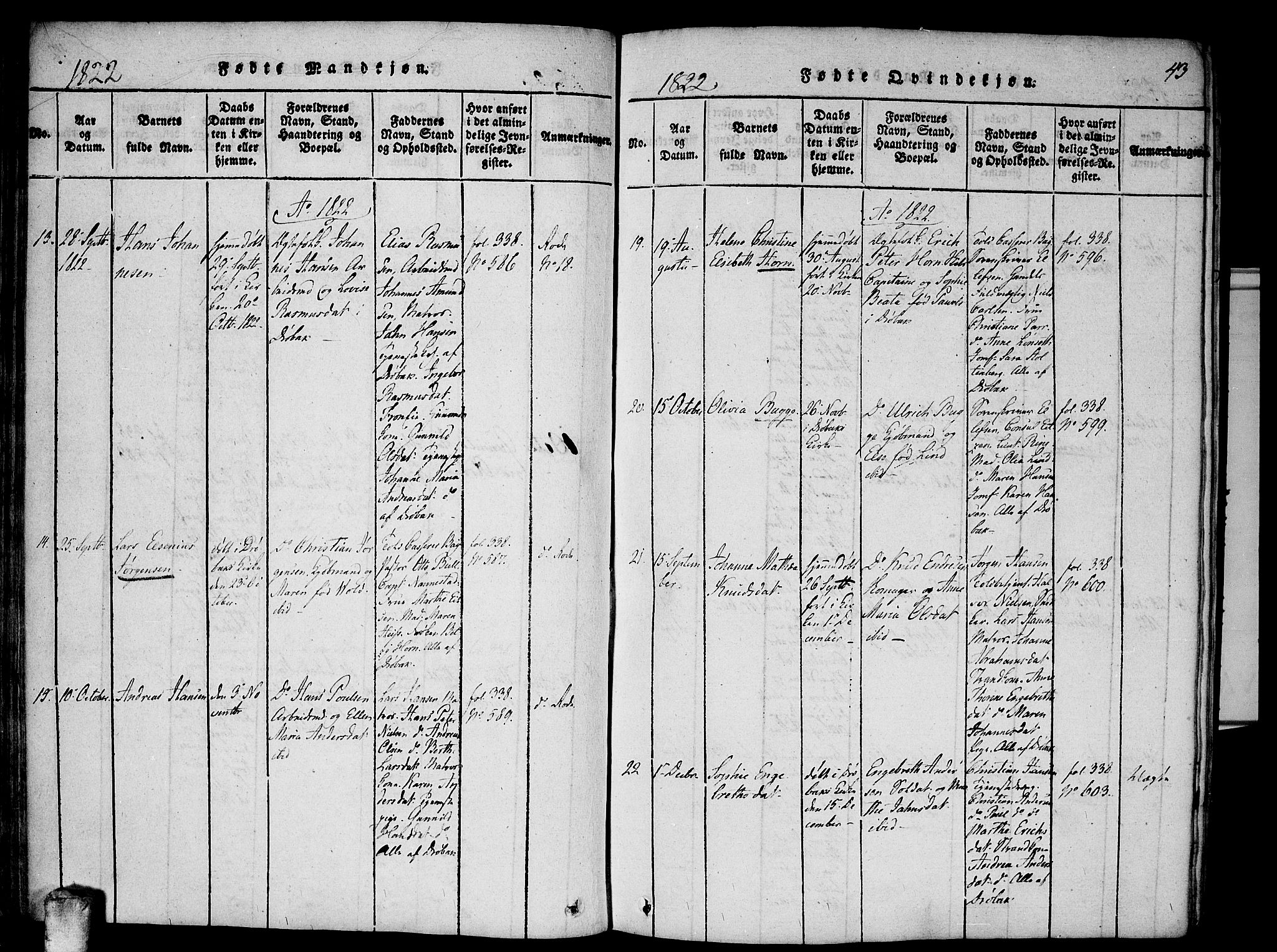 Drøbak prestekontor Kirkebøker, AV/SAO-A-10142a/F/Fa/L0001: Parish register (official) no. I 1, 1816-1842, p. 43