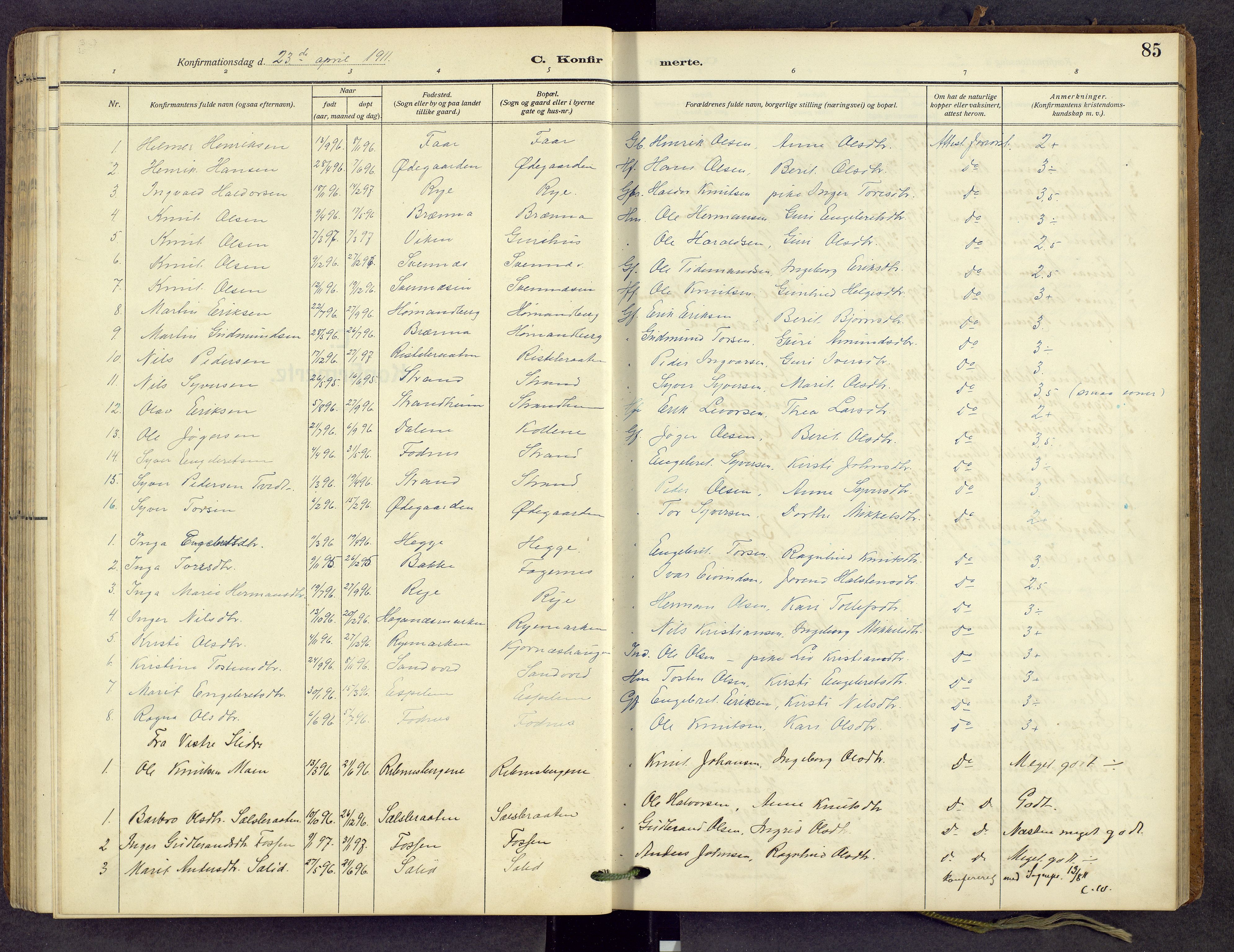 Nord-Aurdal prestekontor, SAH/PREST-132/H/Ha/Hab/L0013: Parish register (copy) no. 13, 1911-1948, p. 85