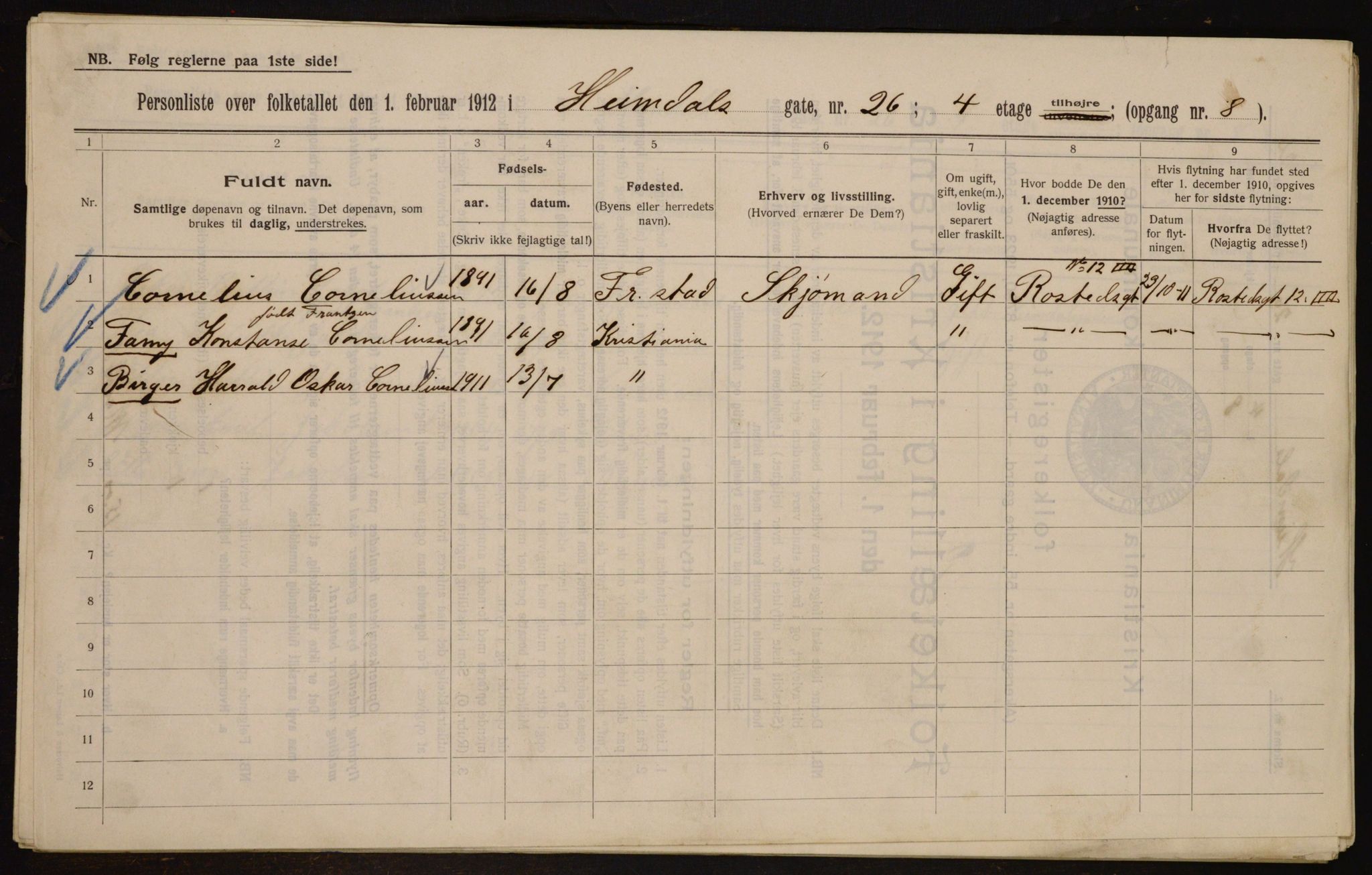 OBA, Municipal Census 1912 for Kristiania, 1912, p. 37291
