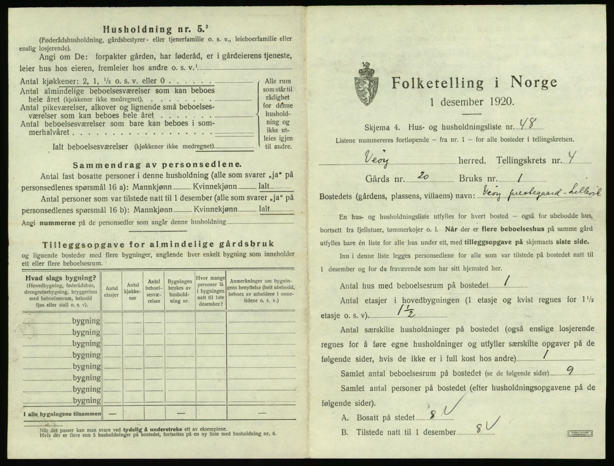 SAT, 1920 census for Veøy, 1920, p. 307