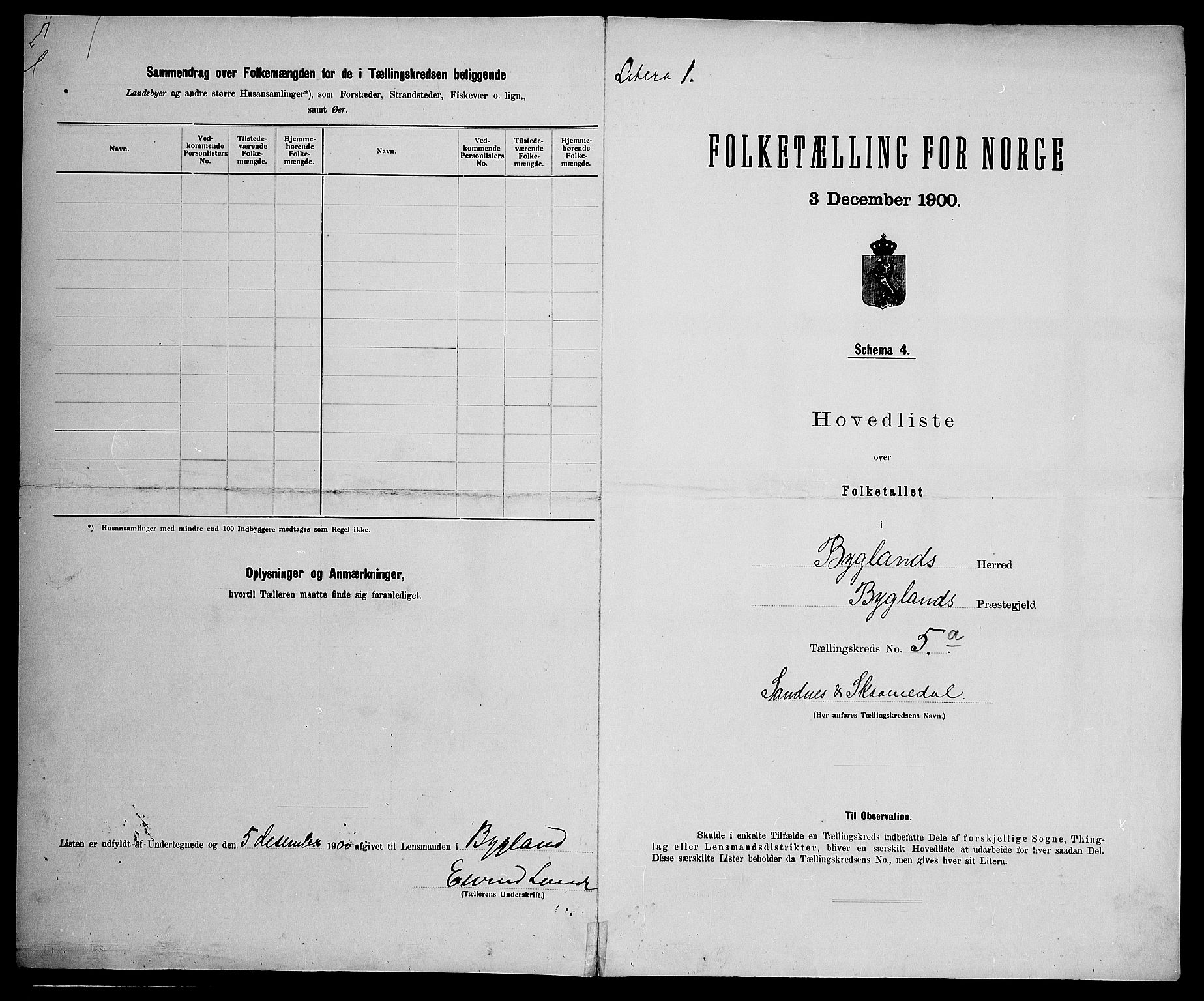 SAK, 1900 census for Bygland, 1900, p. 24