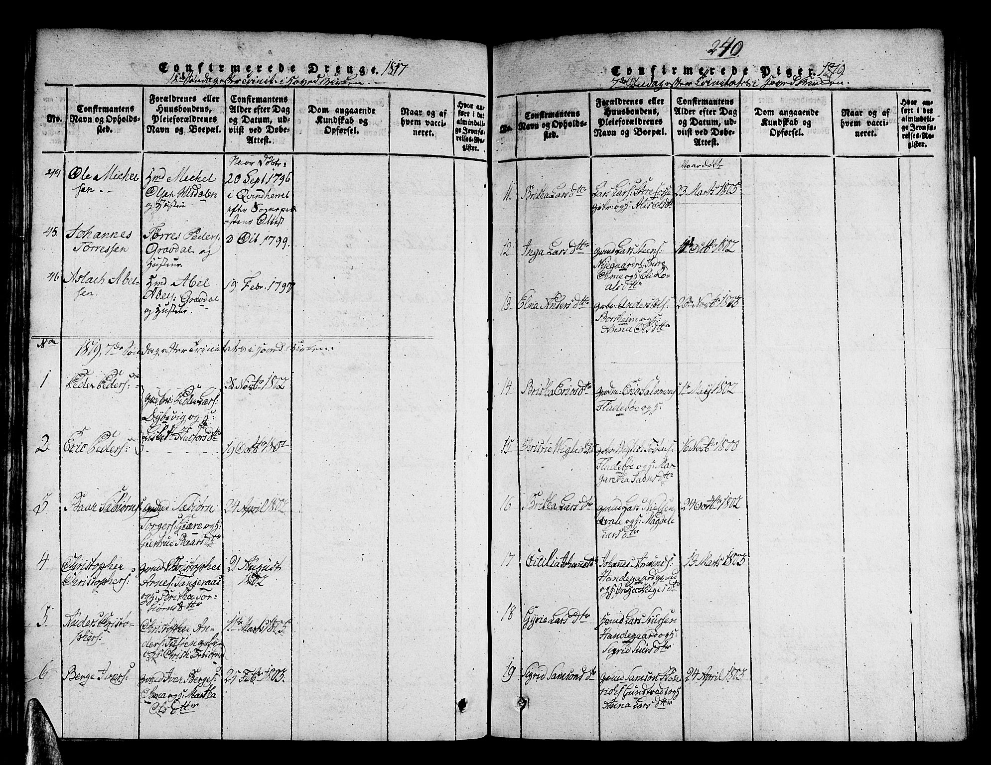 Strandebarm sokneprestembete, AV/SAB-A-78401/H/Haa: Parish register (official) no. A 5, 1816-1826, p. 240