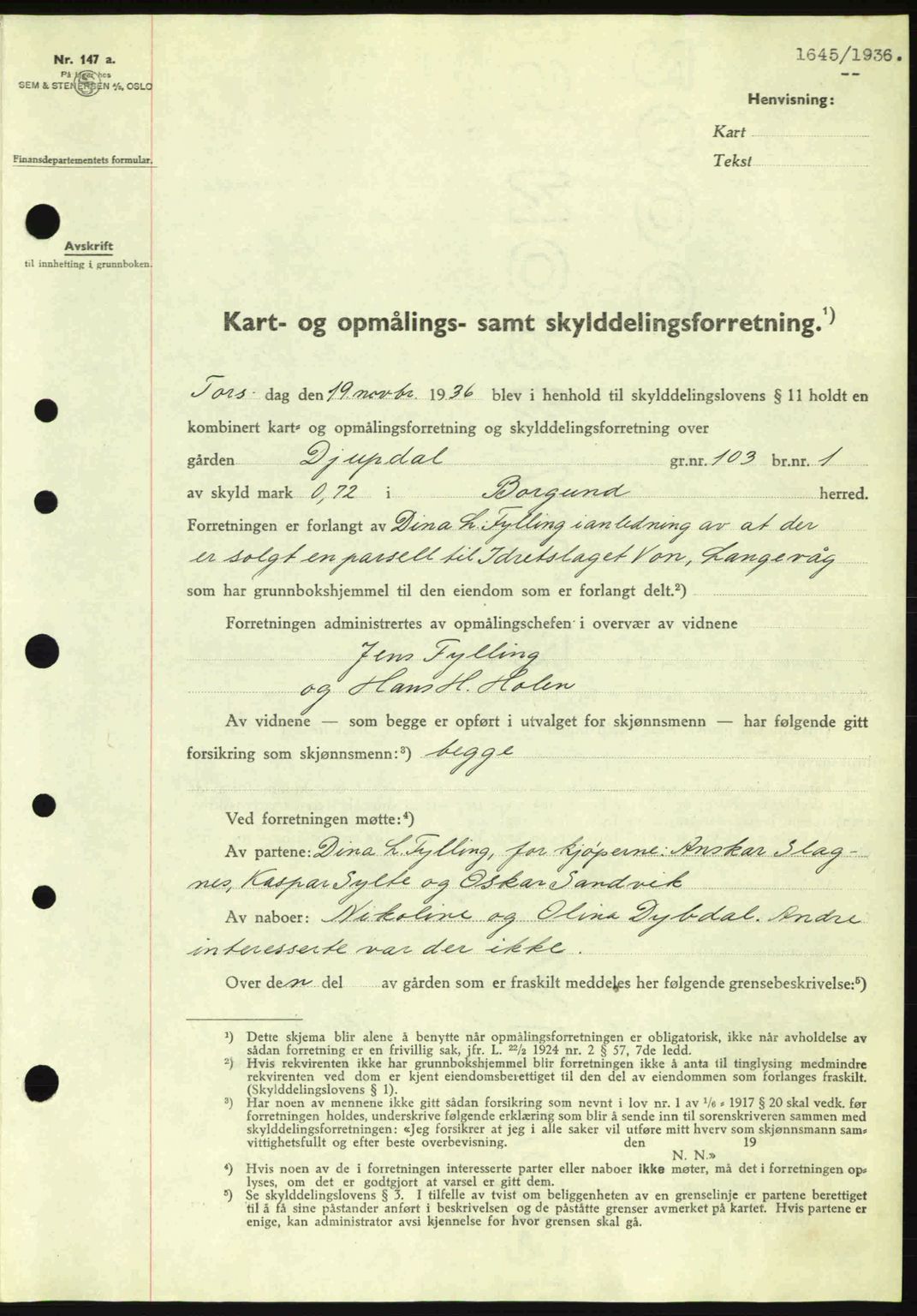 Nordre Sunnmøre sorenskriveri, AV/SAT-A-0006/1/2/2C/2Ca: Mortgage book no. A2, 1936-1937, Diary no: : 1645/1936