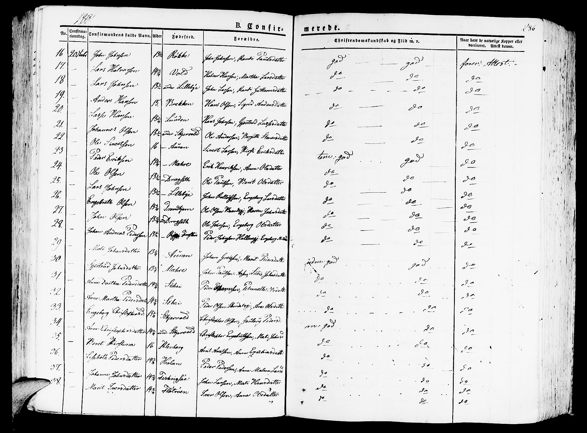 Ministerialprotokoller, klokkerbøker og fødselsregistre - Nord-Trøndelag, SAT/A-1458/709/L0070: Parish register (official) no. 709A10, 1820-1832, p. 286