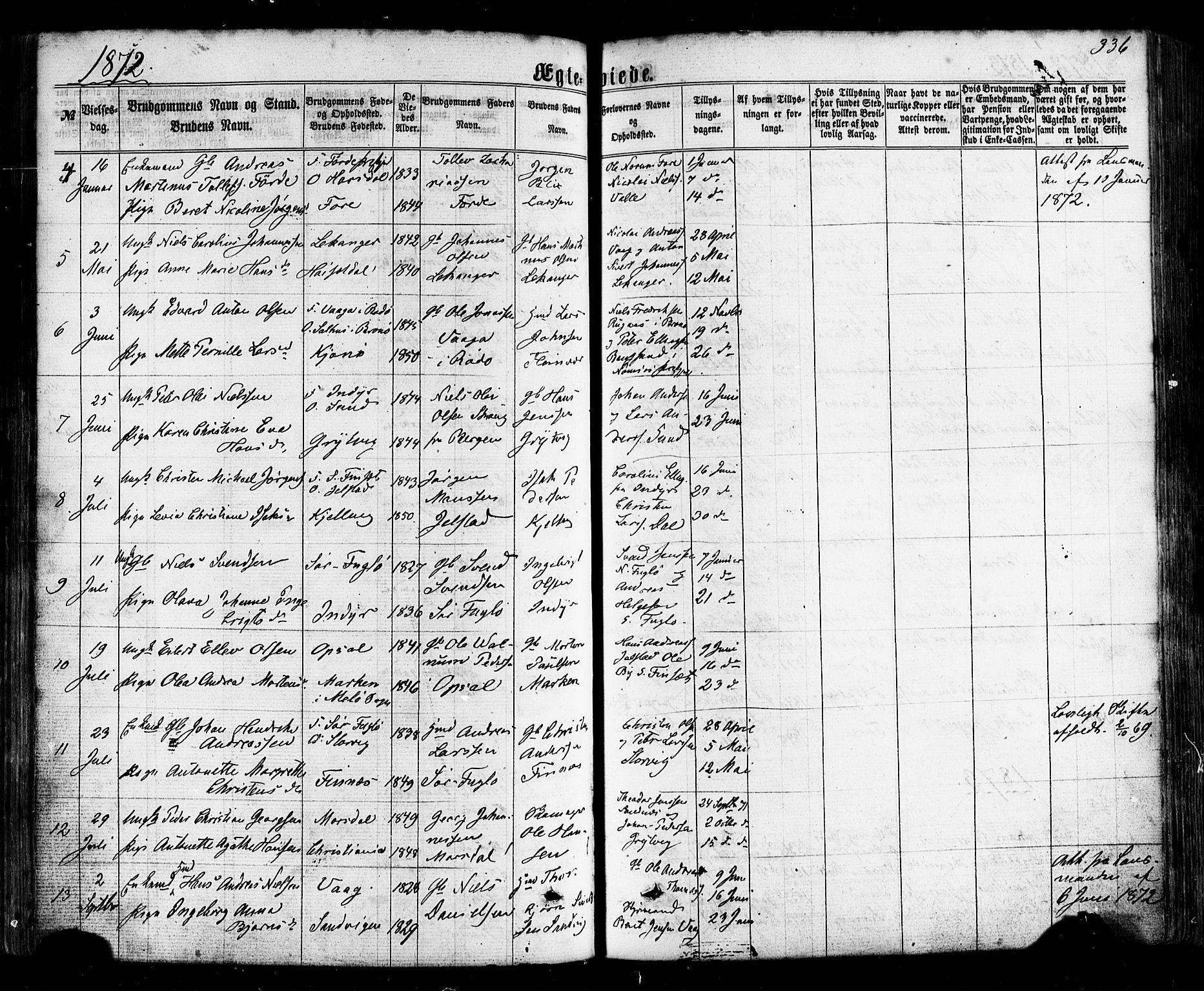 Ministerialprotokoller, klokkerbøker og fødselsregistre - Nordland, AV/SAT-A-1459/805/L0098: Parish register (official) no. 805A05, 1862-1879, p. 336