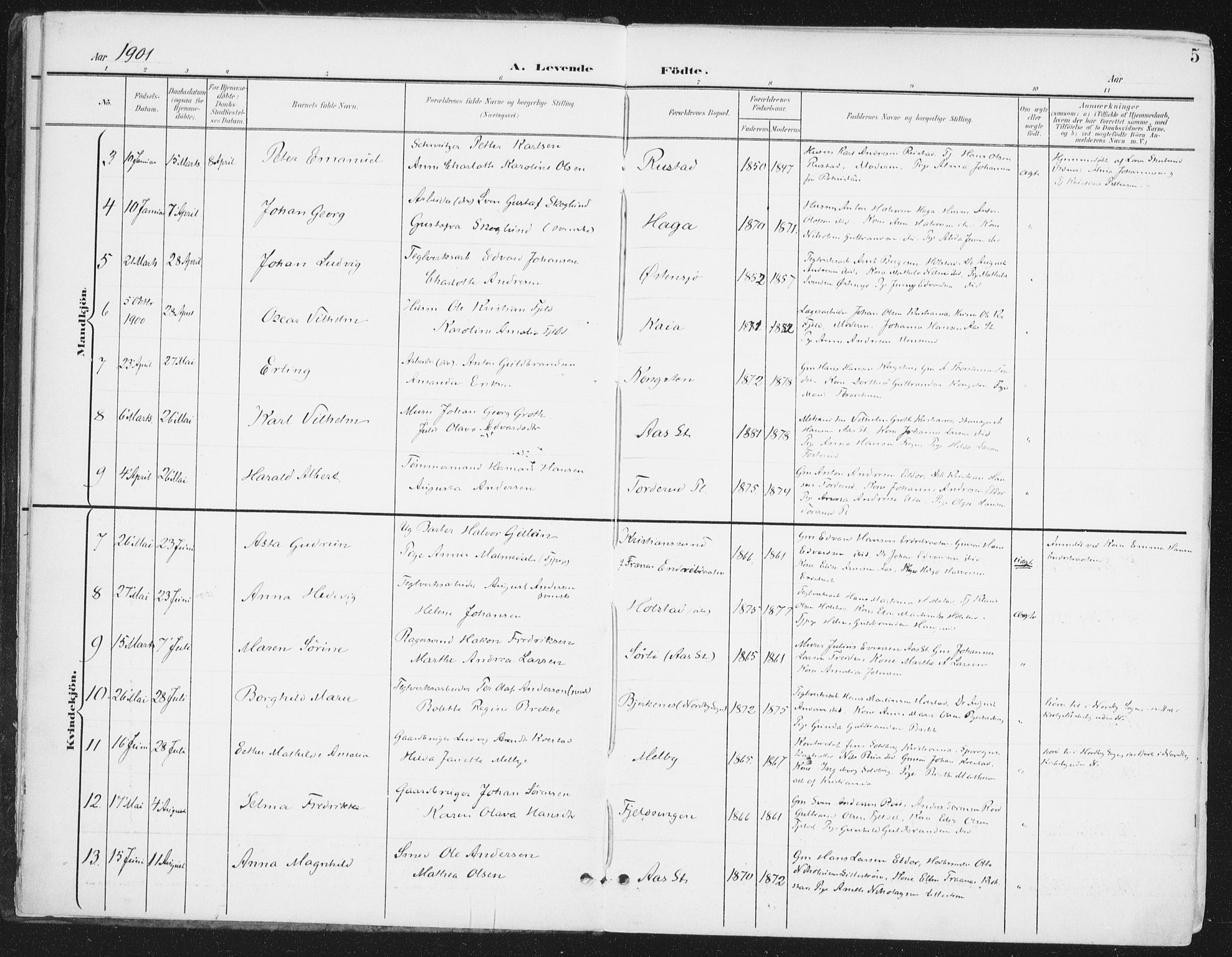 Ås prestekontor Kirkebøker, AV/SAO-A-10894/F/Fa/L0010: Parish register (official) no. I 10, 1900-1918, p. 5