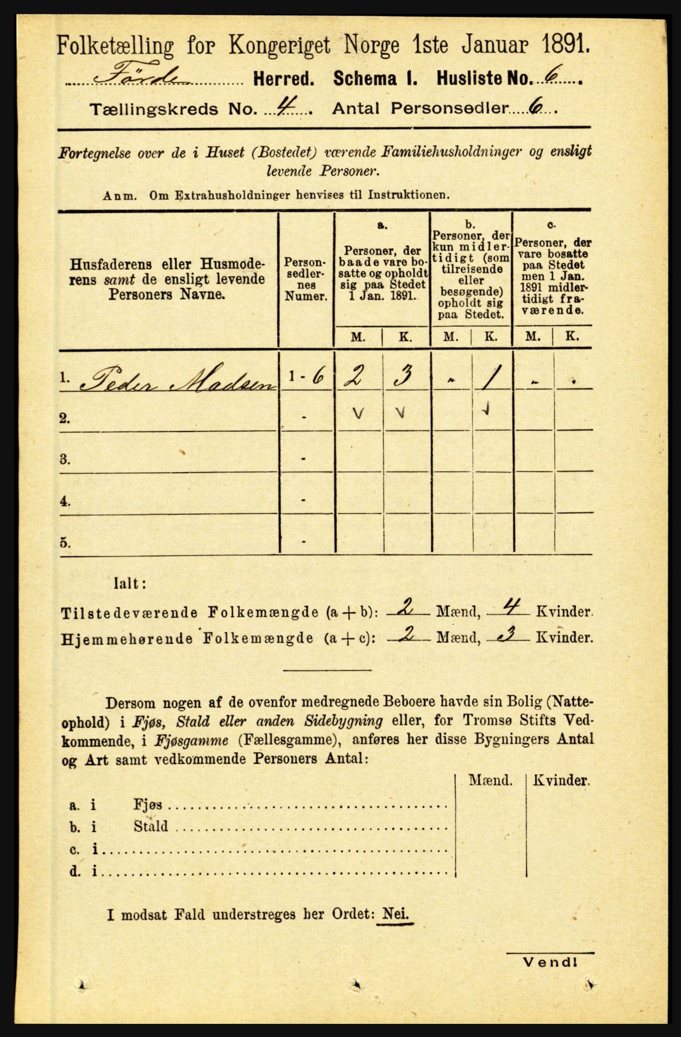 RA, 1891 census for 1432 Førde, 1891, p. 1006