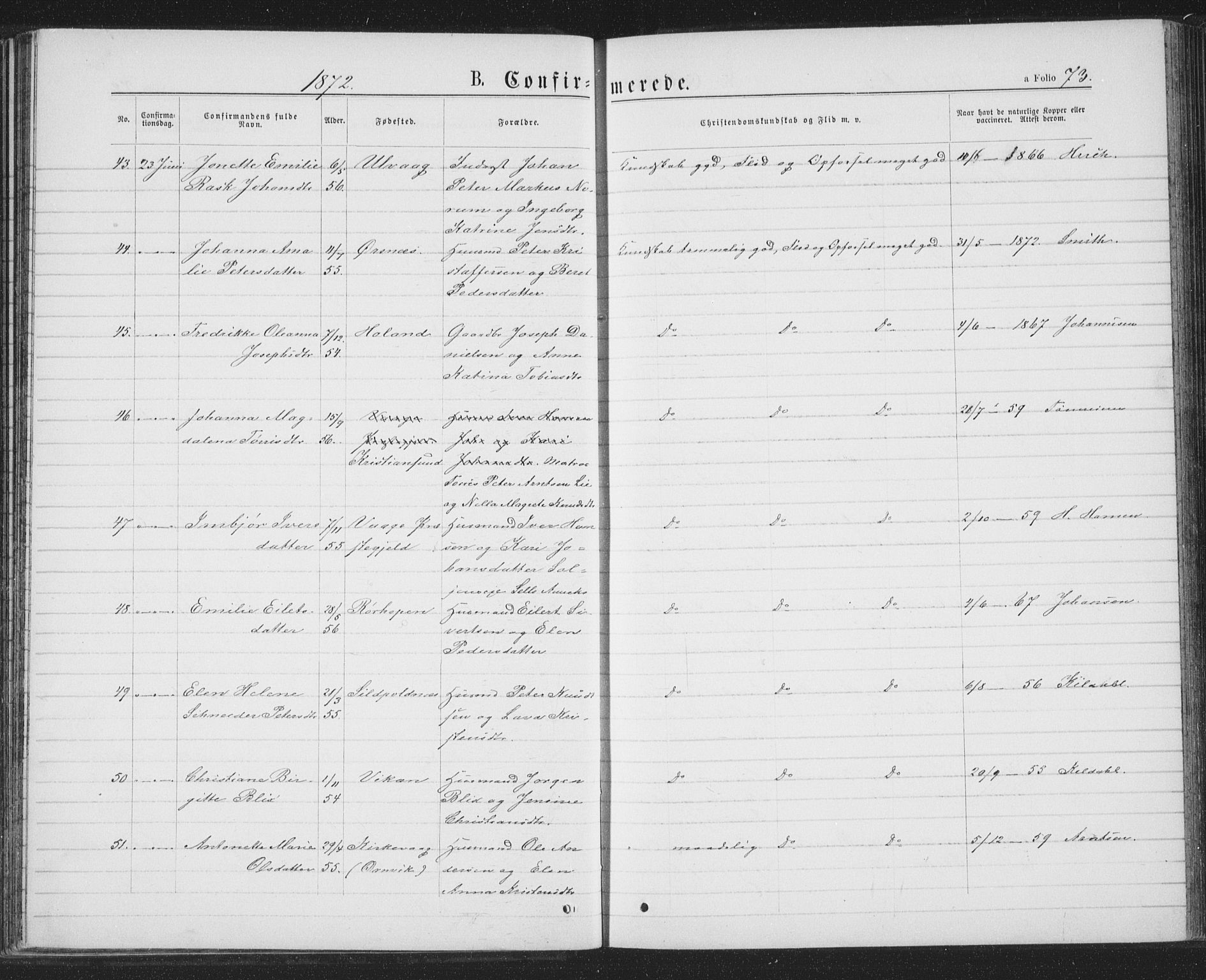 Ministerialprotokoller, klokkerbøker og fødselsregistre - Nordland, AV/SAT-A-1459/874/L1074: Parish register (copy) no. 874C03, 1870-1876, p. 73