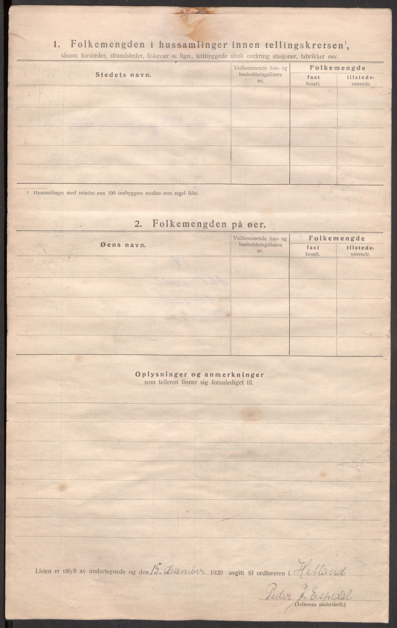 SAST, 1920 census for Hetland, 1920, p. 57