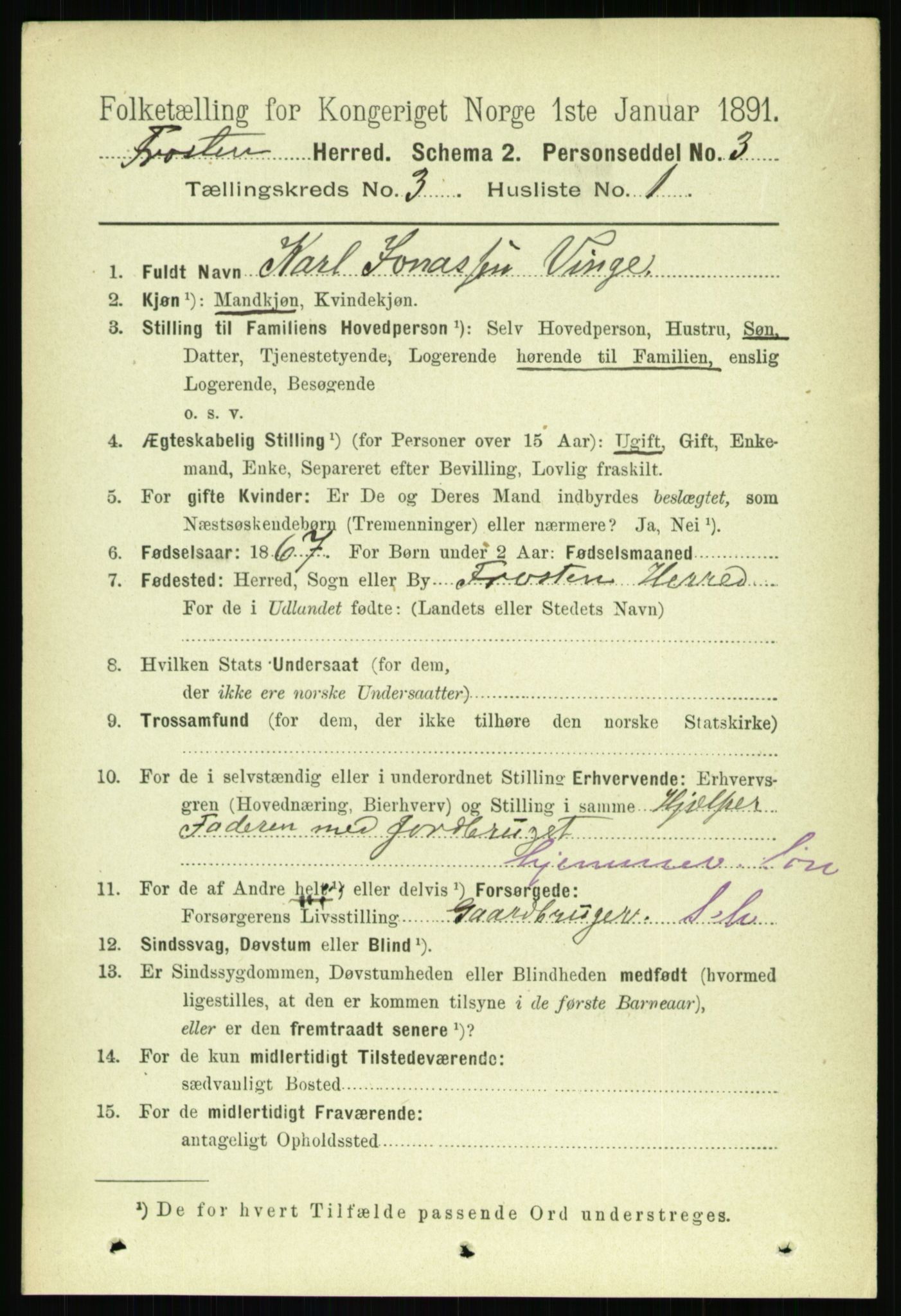 RA, 1891 census for 1717 Frosta, 1891, p. 1884