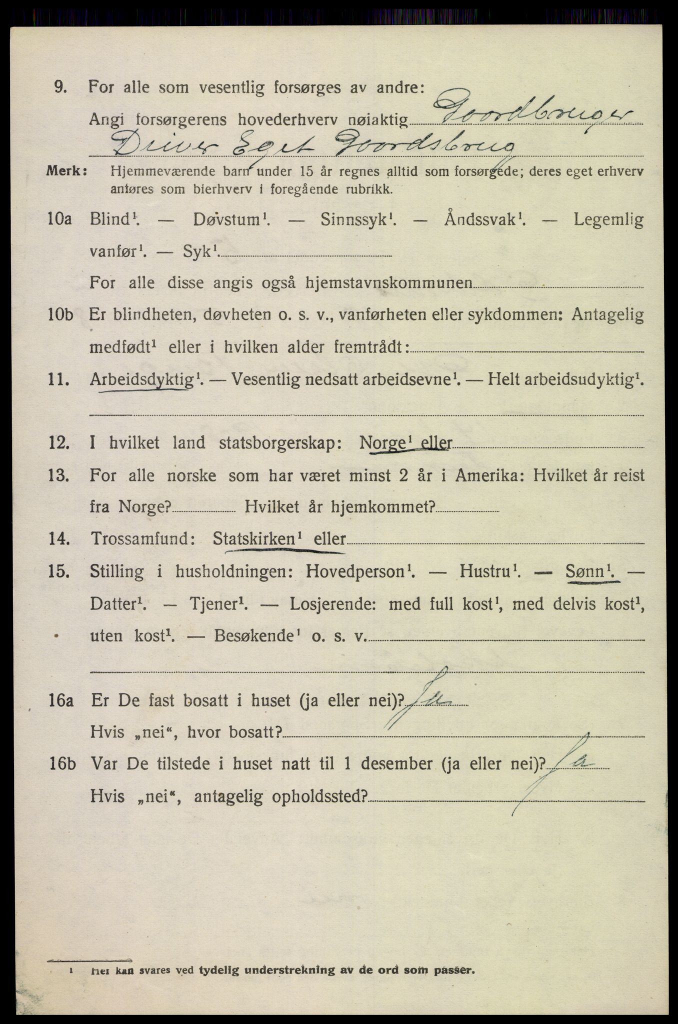 SAK, 1920 census for Oddernes, 1920, p. 3028