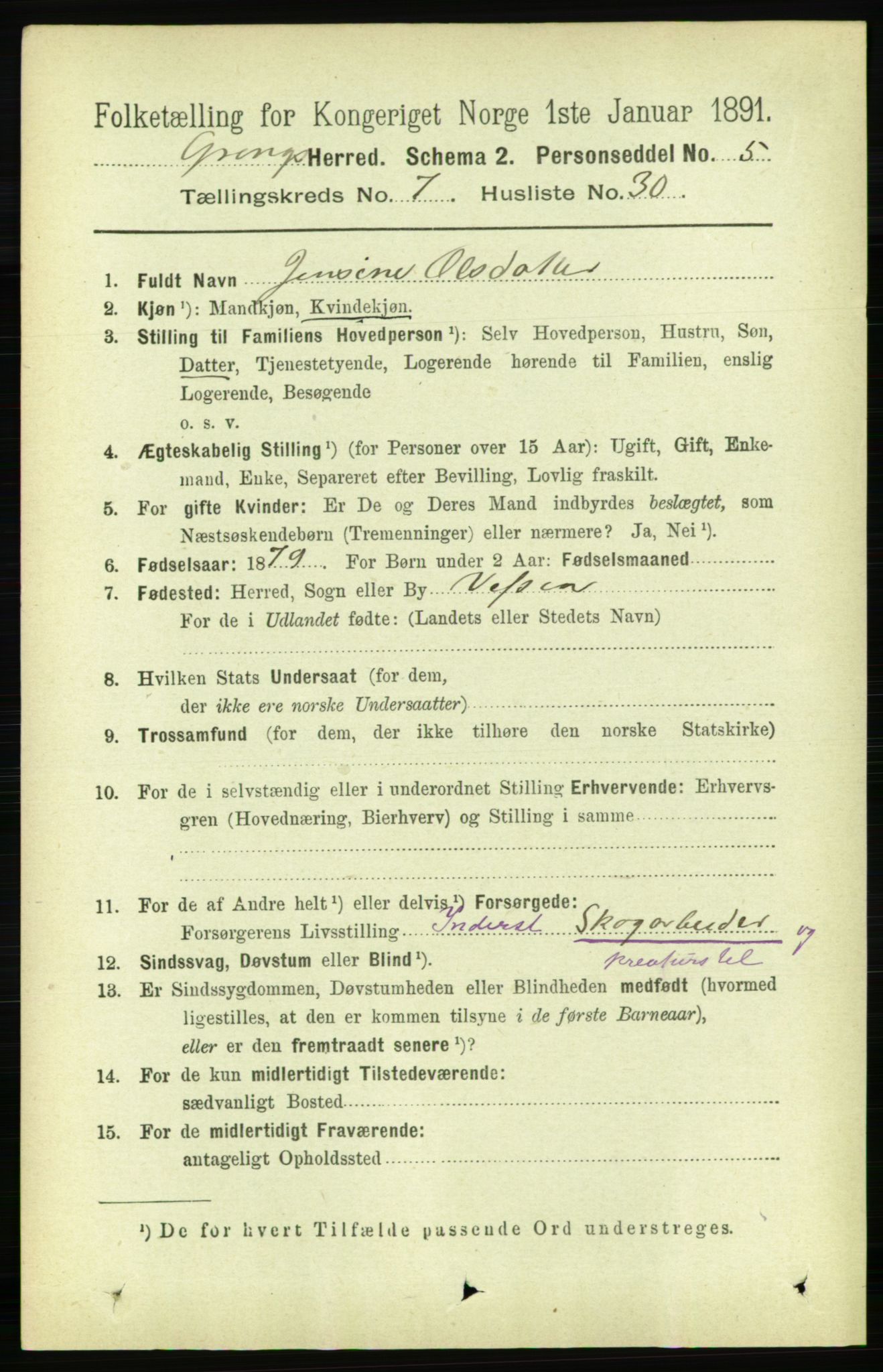 RA, 1891 census for 1742 Grong, 1891, p. 2788