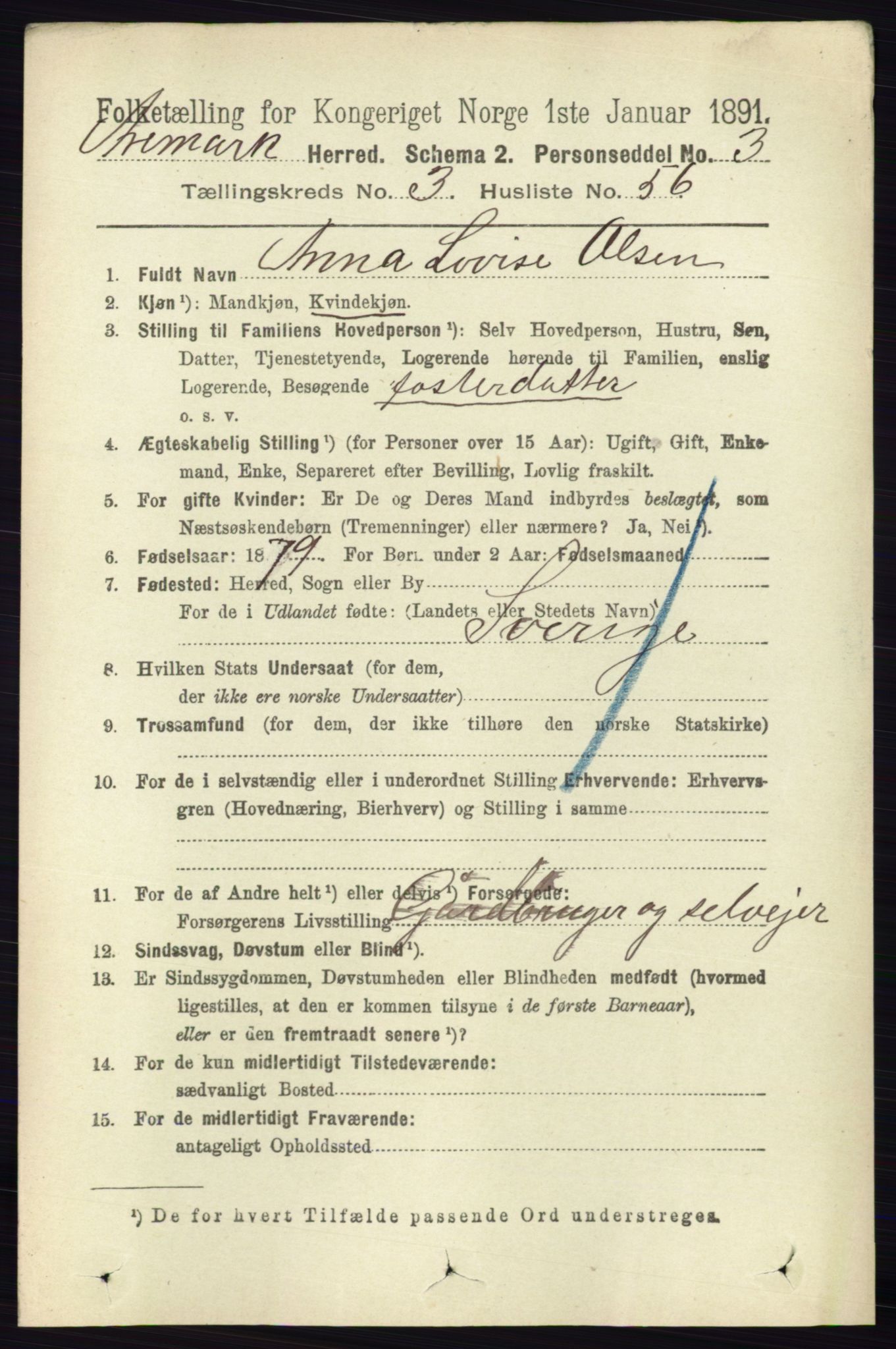 RA, 1891 census for 0118 Aremark, 1891, p. 1772