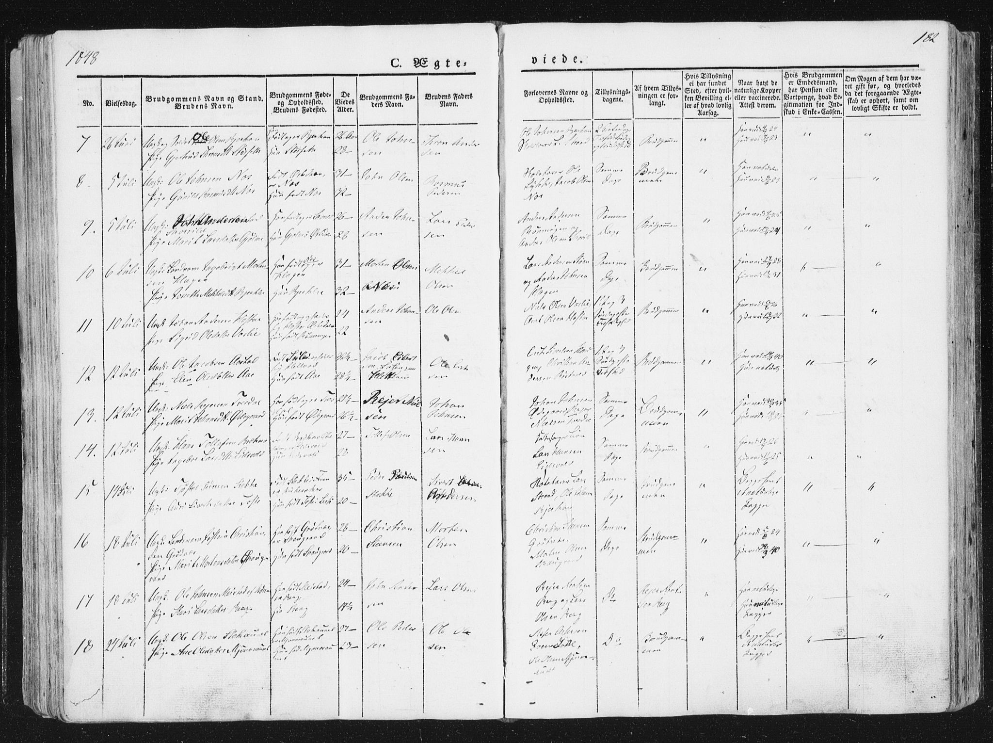 Ministerialprotokoller, klokkerbøker og fødselsregistre - Sør-Trøndelag, SAT/A-1456/630/L0493: Parish register (official) no. 630A06, 1841-1851, p. 182