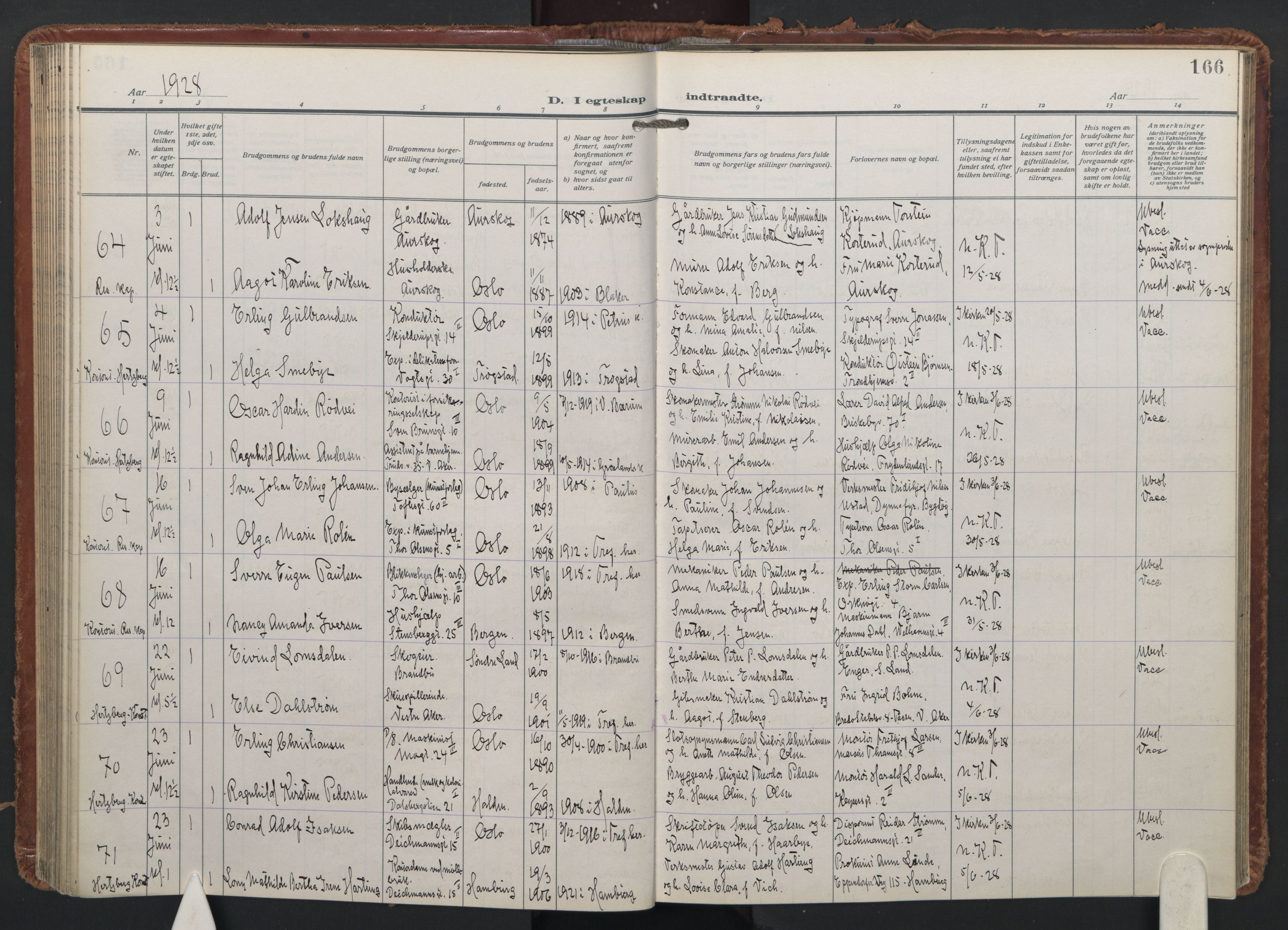 Trefoldighet prestekontor Kirkebøker, AV/SAO-A-10882/F/Fc/L0009: Parish register (official) no. III 9, 1922-1936, p. 166