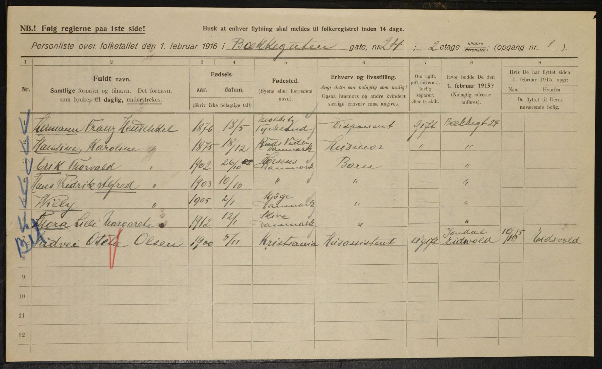 OBA, Municipal Census 1916 for Kristiania, 1916, p. 11173