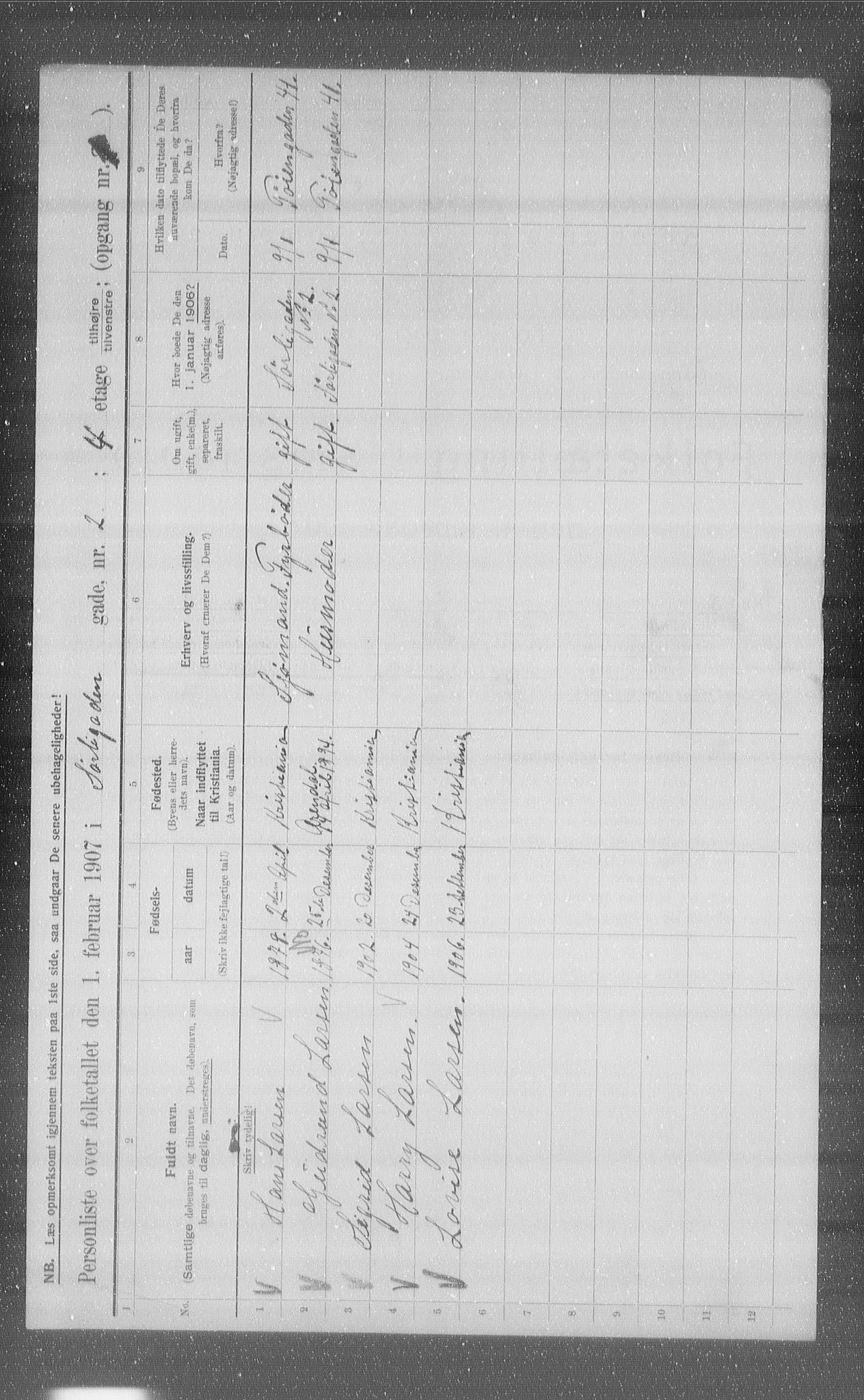 OBA, Municipal Census 1907 for Kristiania, 1907, p. 54141